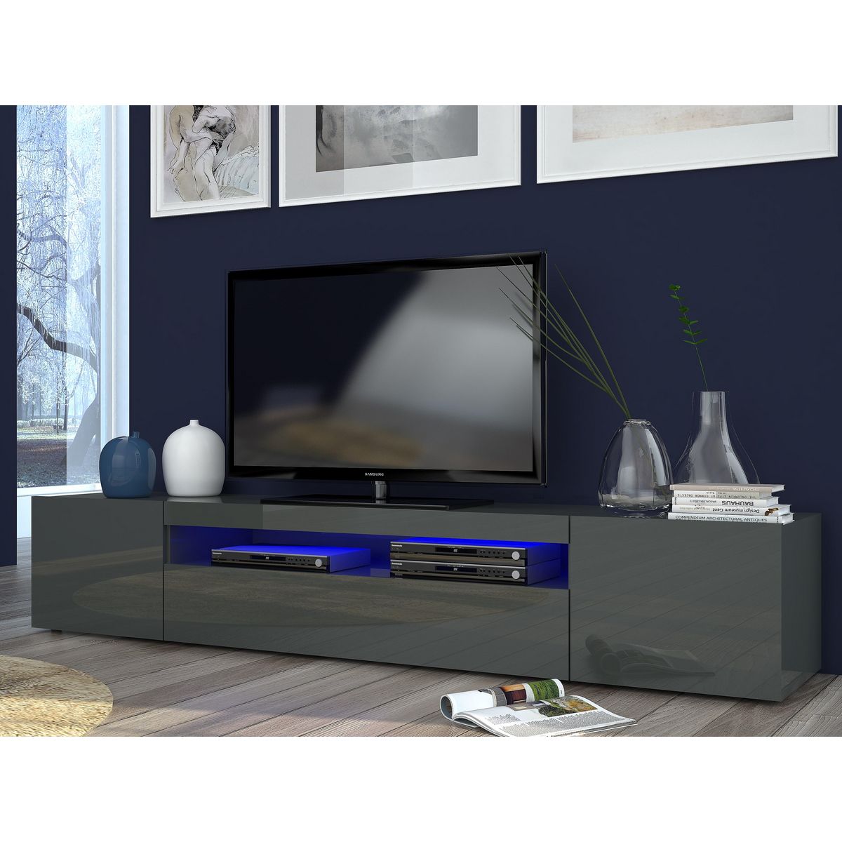 Meuble TV 3 portes 1 niche TECHNO L200cm