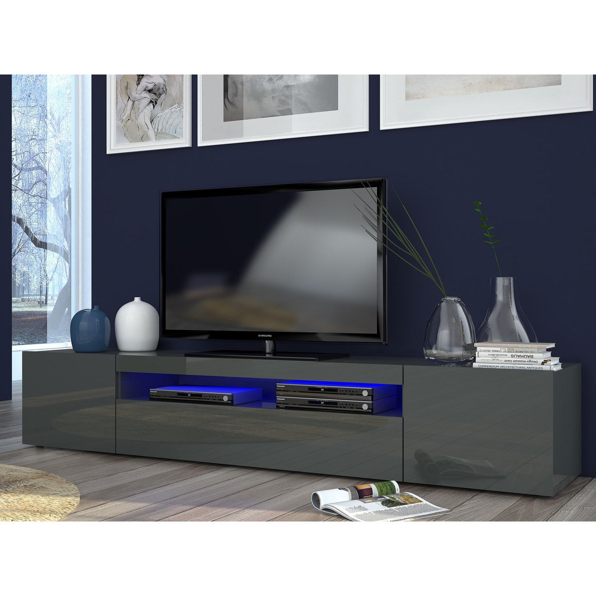 Meuble TV 3 portes 1 niche TECHNO L200cm