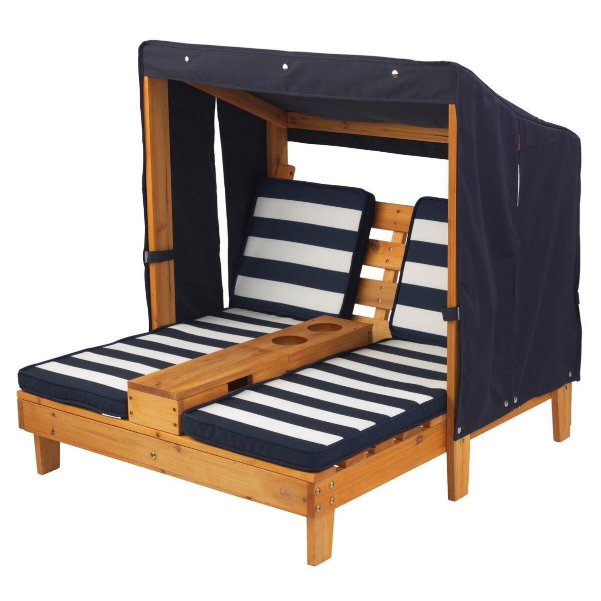 Kidkraft Double chaise longue avec porte-gobelets - Miel et bleu marine
