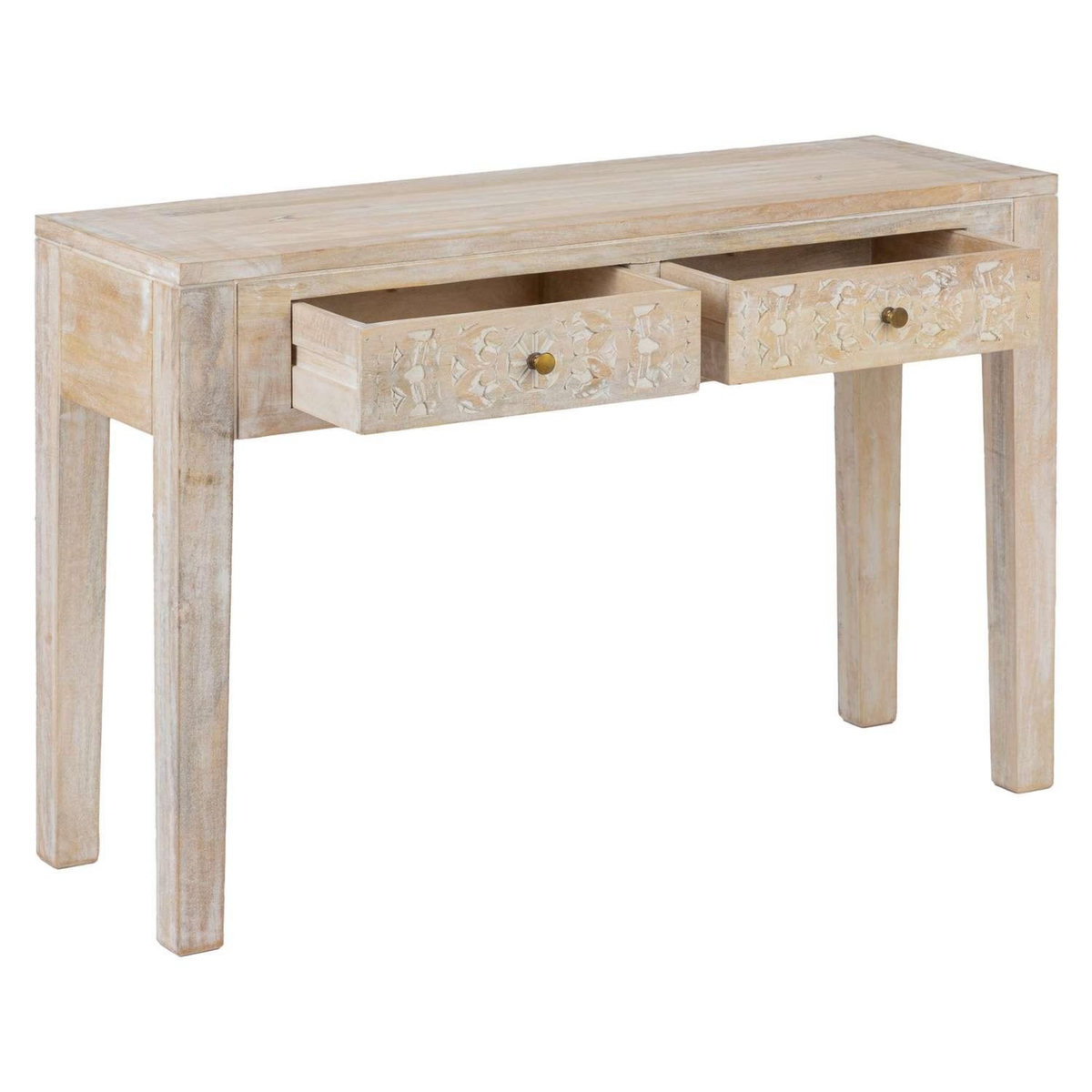 ATMOSPHERA Console 2 tiroirs en bois massif SHIREL - Beige