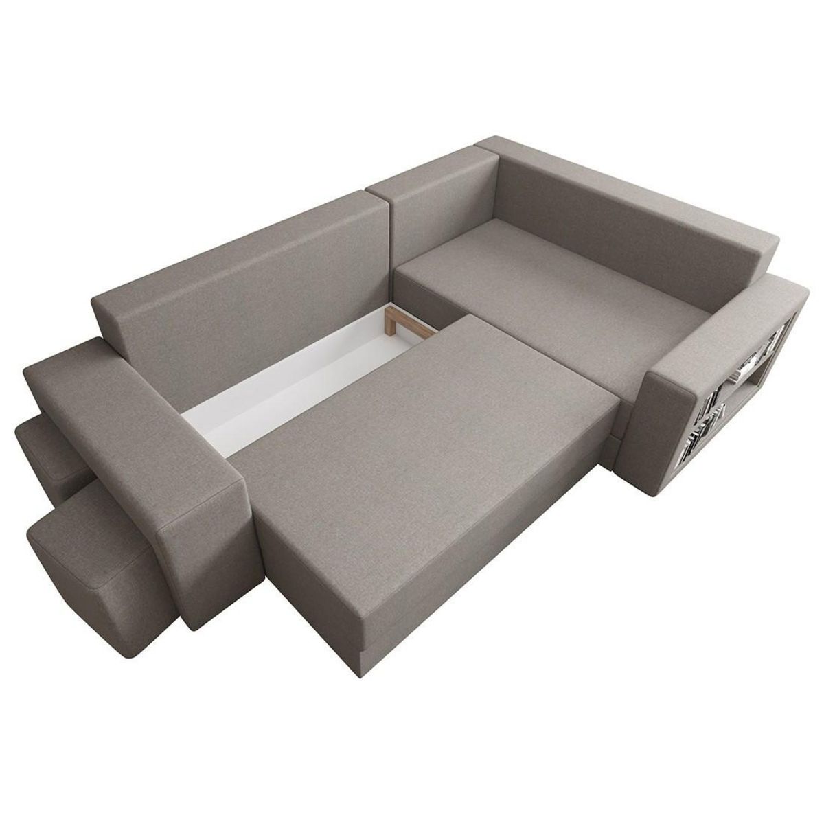 BEST MOBILIER Libbie - canapé d'angle droit 4 places convertible avec coffre, étagère et poufs en tissu