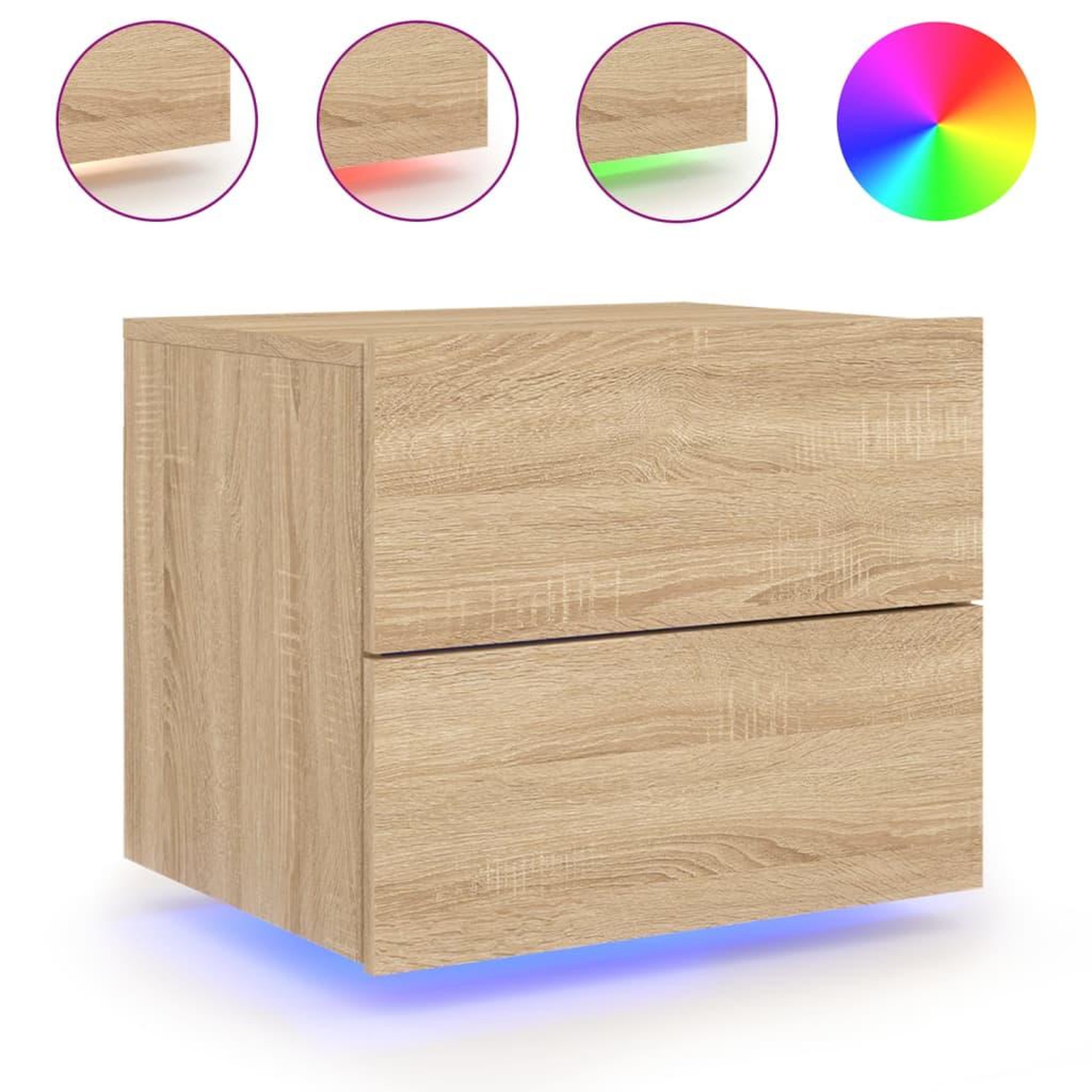 Voir la diapositive 5 : VIDAXL Tables de chevet murales avec lumieres LED 2 pcs chene sonoma