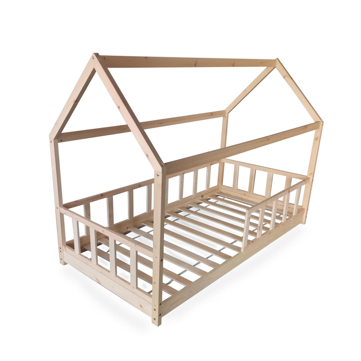 Lit cabane 90 x 190 cm + sommier + barrière TIKI