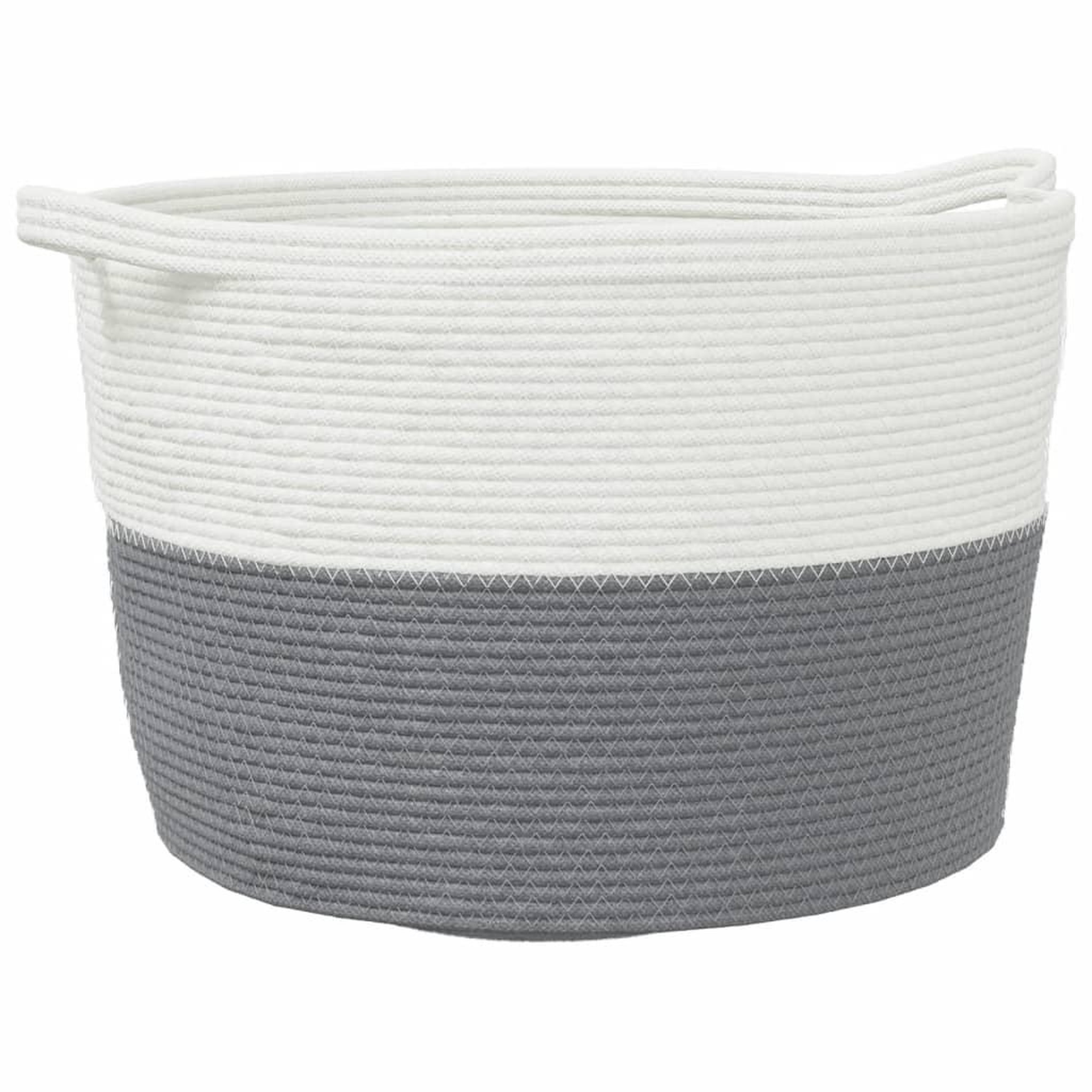 Voir la diapositive 2 : VIDAXL Panier a linge gris et blanc Ø60x36 cm coton