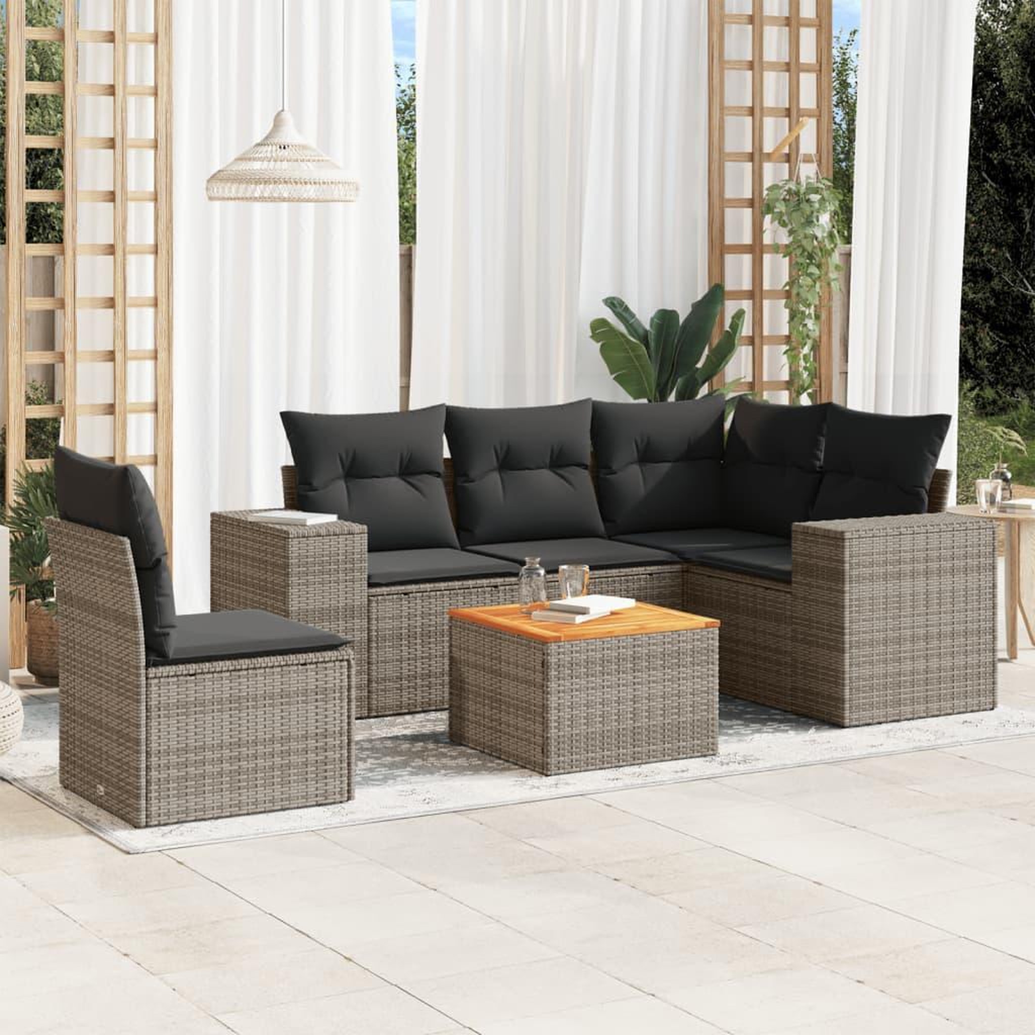 VIDAXL Salon de jardin 6 pcs avec coussins gris resine tressee