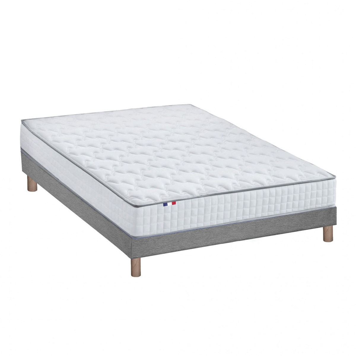 IDLITERIE Ensemble matelas ressorts ASTRE + sommier kit gris à lattes flexibles 140 x 200 cm
