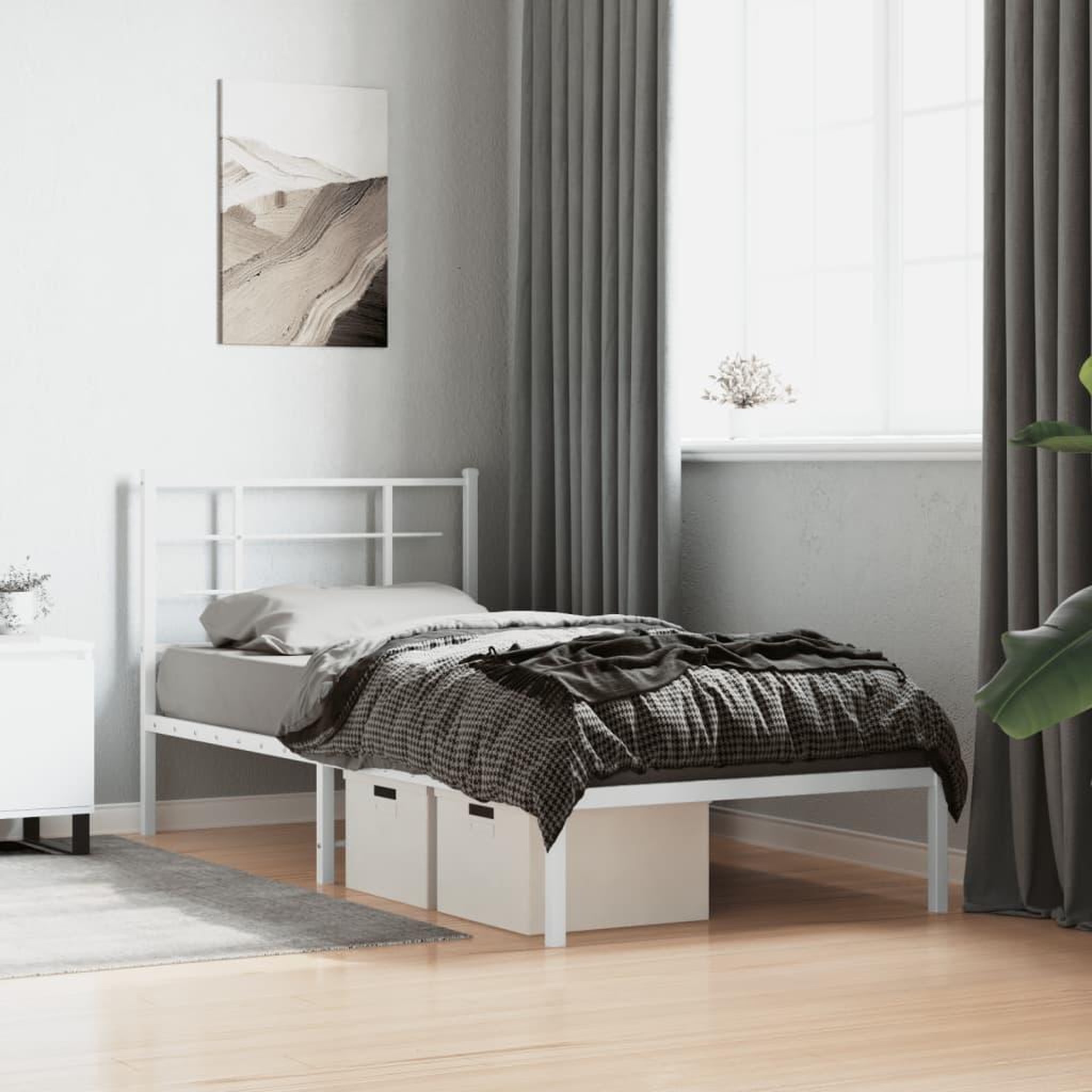 VIDAXL Cadre de lit metal sans matelas avec tete de lit blanc 90x200cm