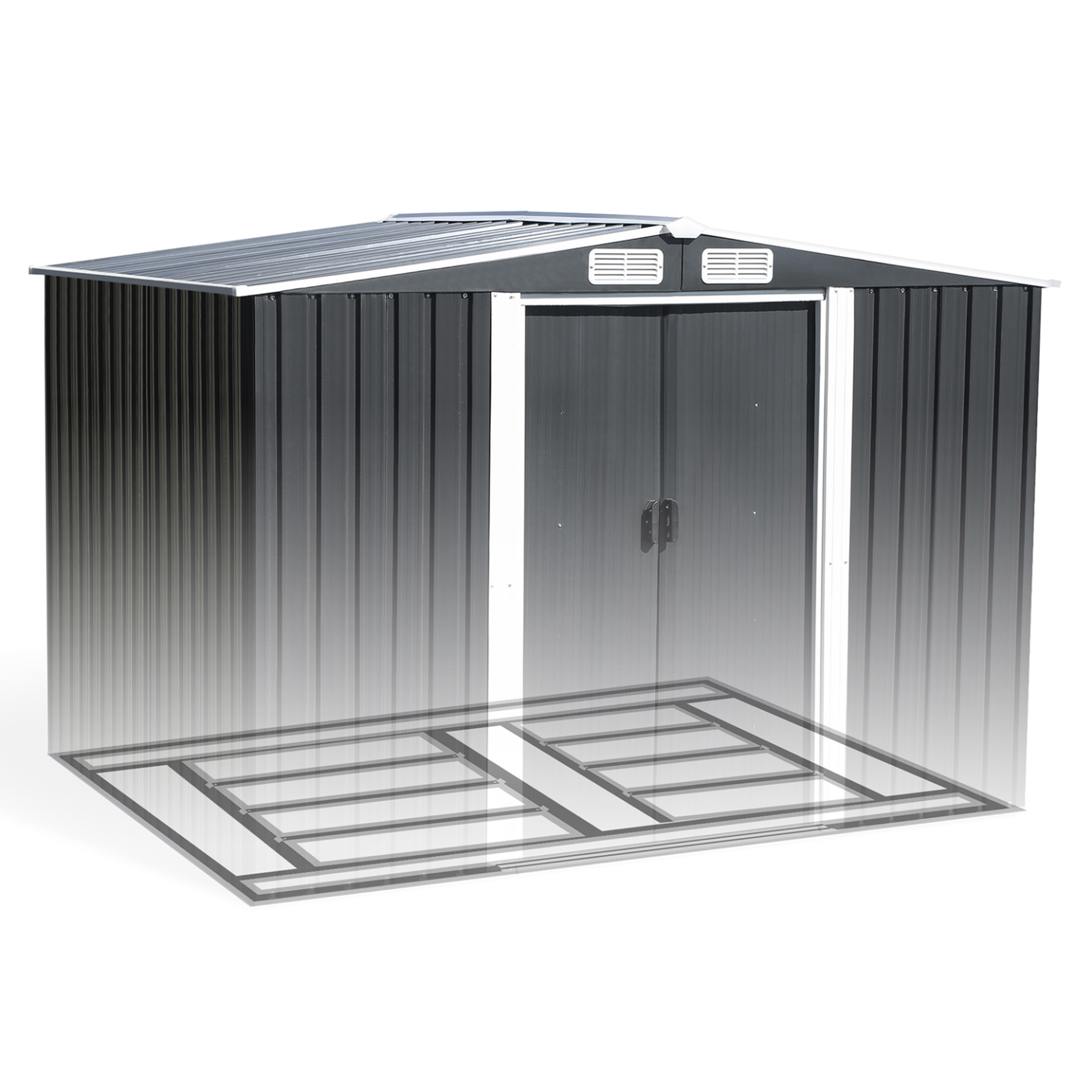 Voir la diapositive 4 : ID MARKET Abri de jardin 5,3 m² gris en acier galvanisé avec base
