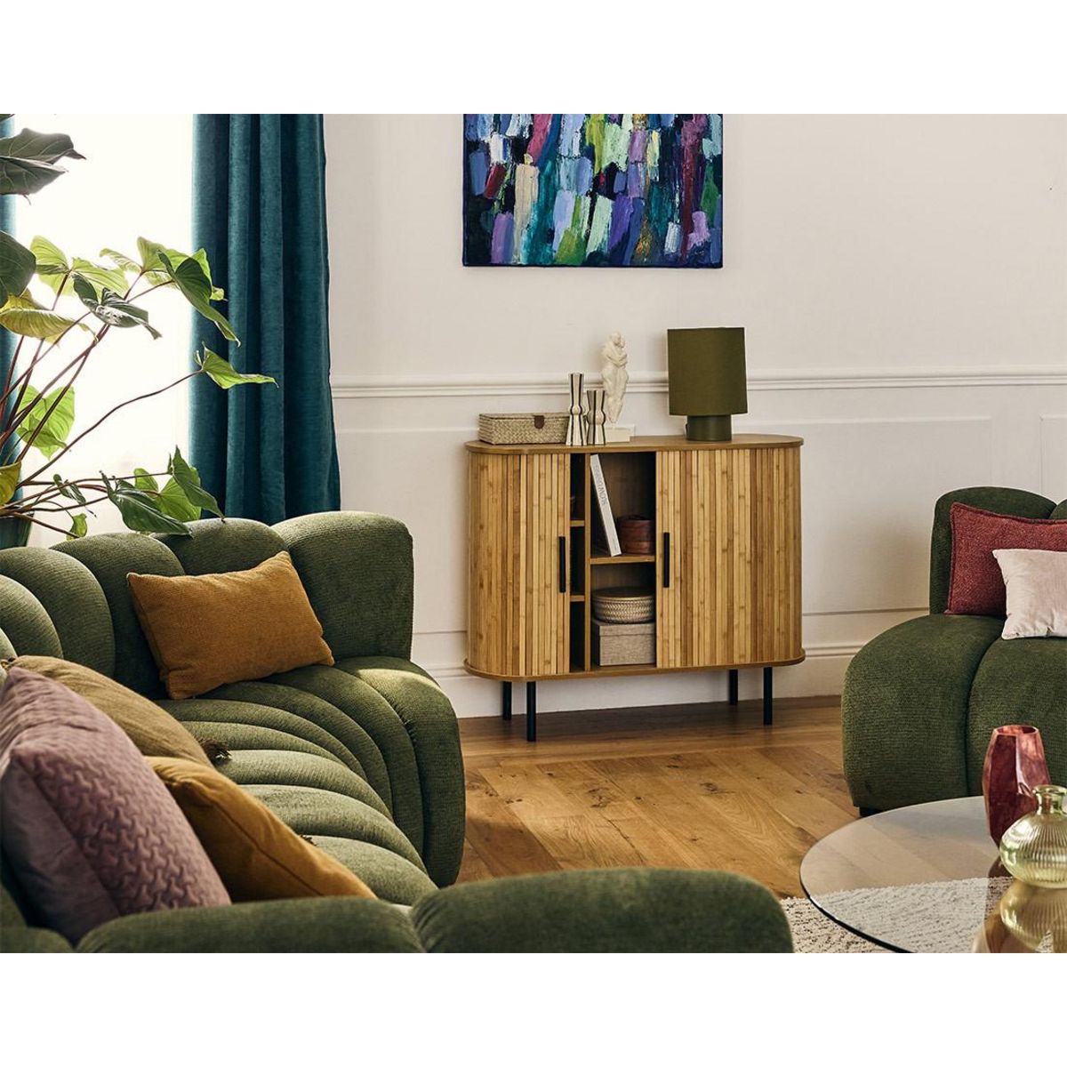 BEST MOBILIER Kofu - buffet bas - bambou - 2 portes - 100 cm