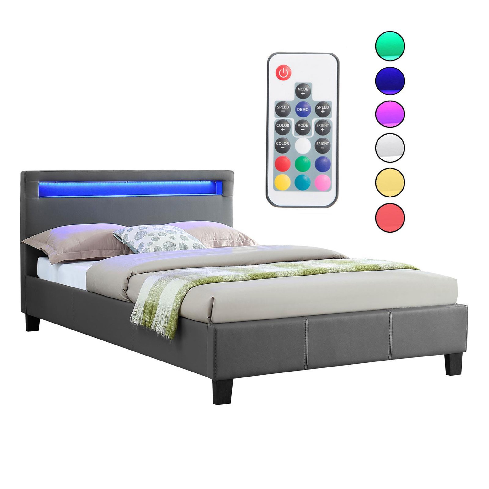 Voir la diapositive 3 : IDIMEX Lit LED simple MIIRANDO 120x190 cm, avec sommier, revêtement synthétique