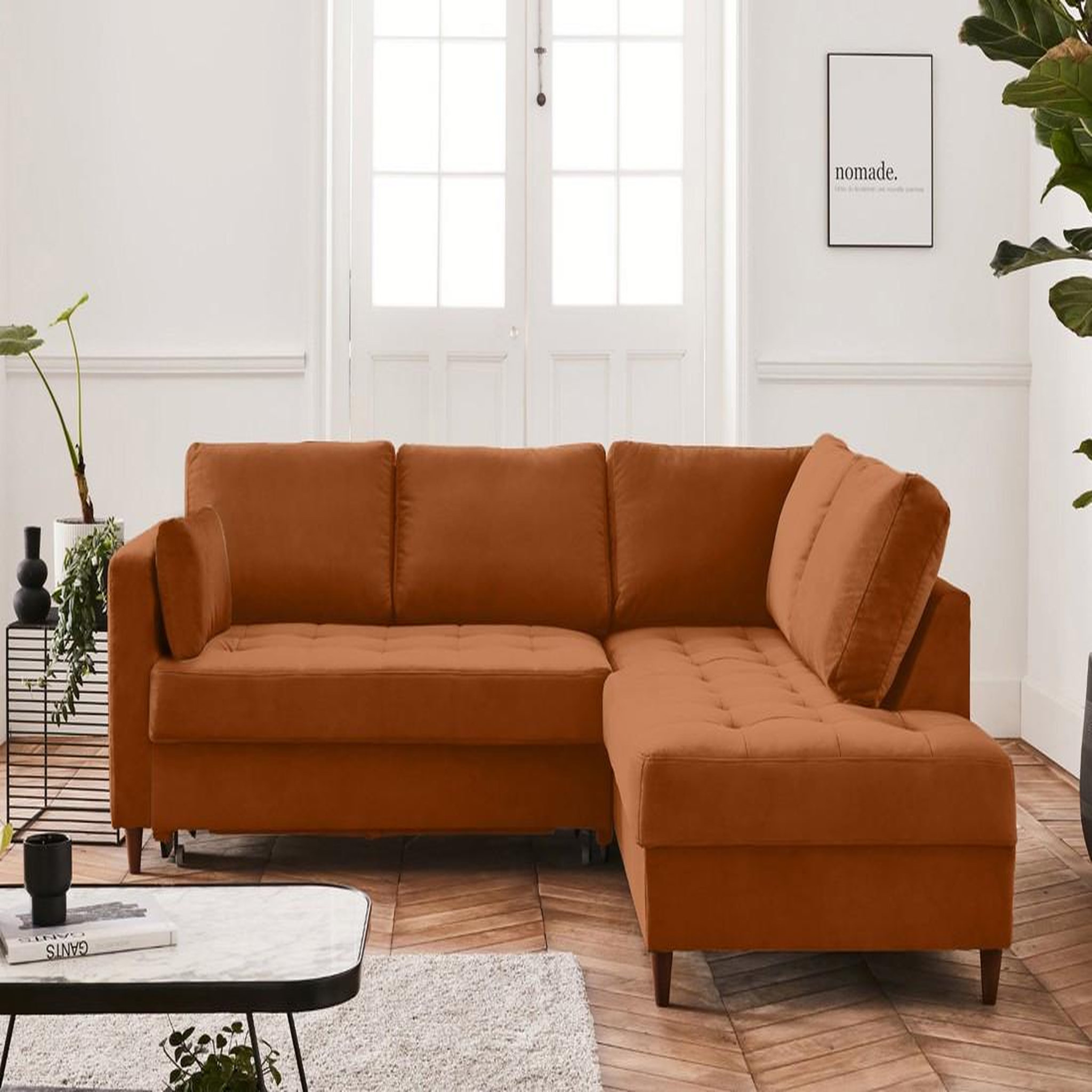 Voir la diapositive 2 : BEST MOBILIER Anna - canapé d'angle droit - 5 places - convertible - en velours