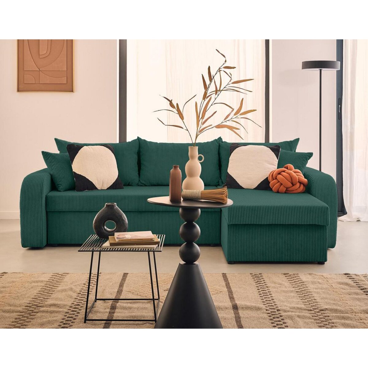 BEST MOBILIER Valos - canapé d'angle réversible - 4 places - convertible avec coffres - en velours côtelé