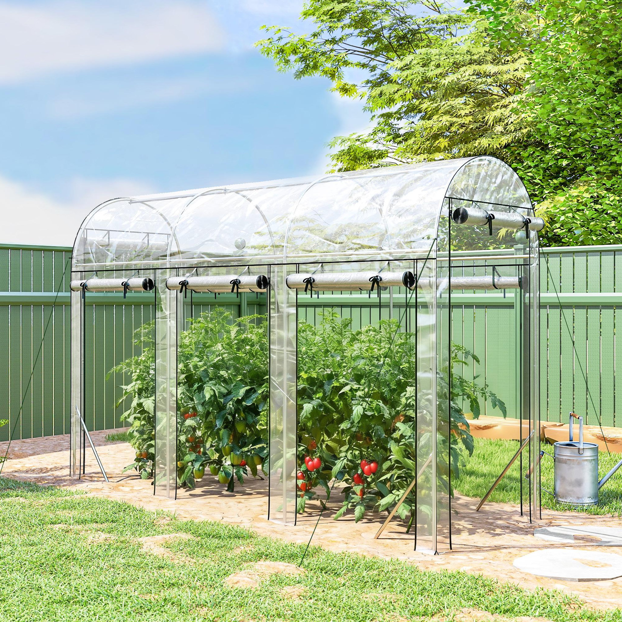 Voir la diapositive 2 : OUTSUNNY Serre à tomates - serre tunnel - 8 portes déroulantes - transparent
