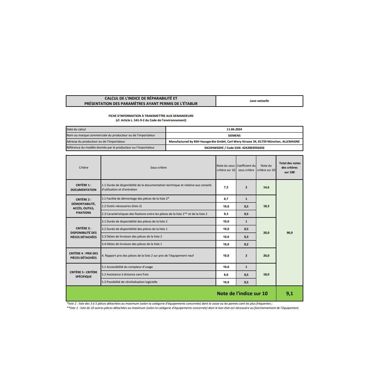Siemens Lave-vaisselle 13 couverts 42db - SN23HW02KE