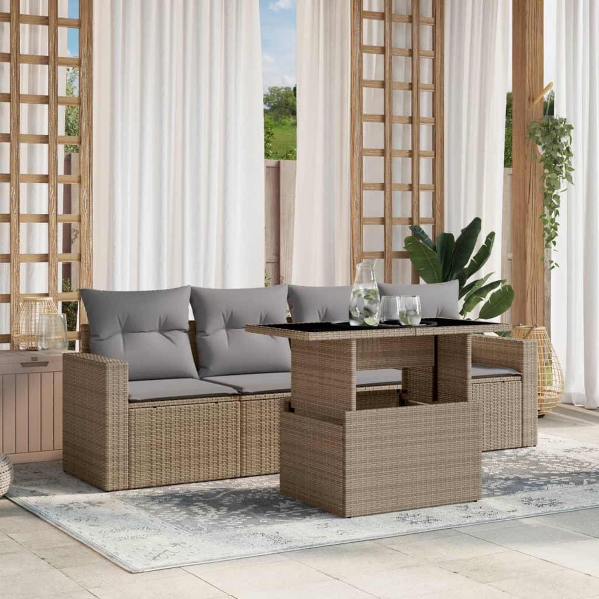 VIDAXL Salon de jardin avec coussins 5 pcs beige resine tressee