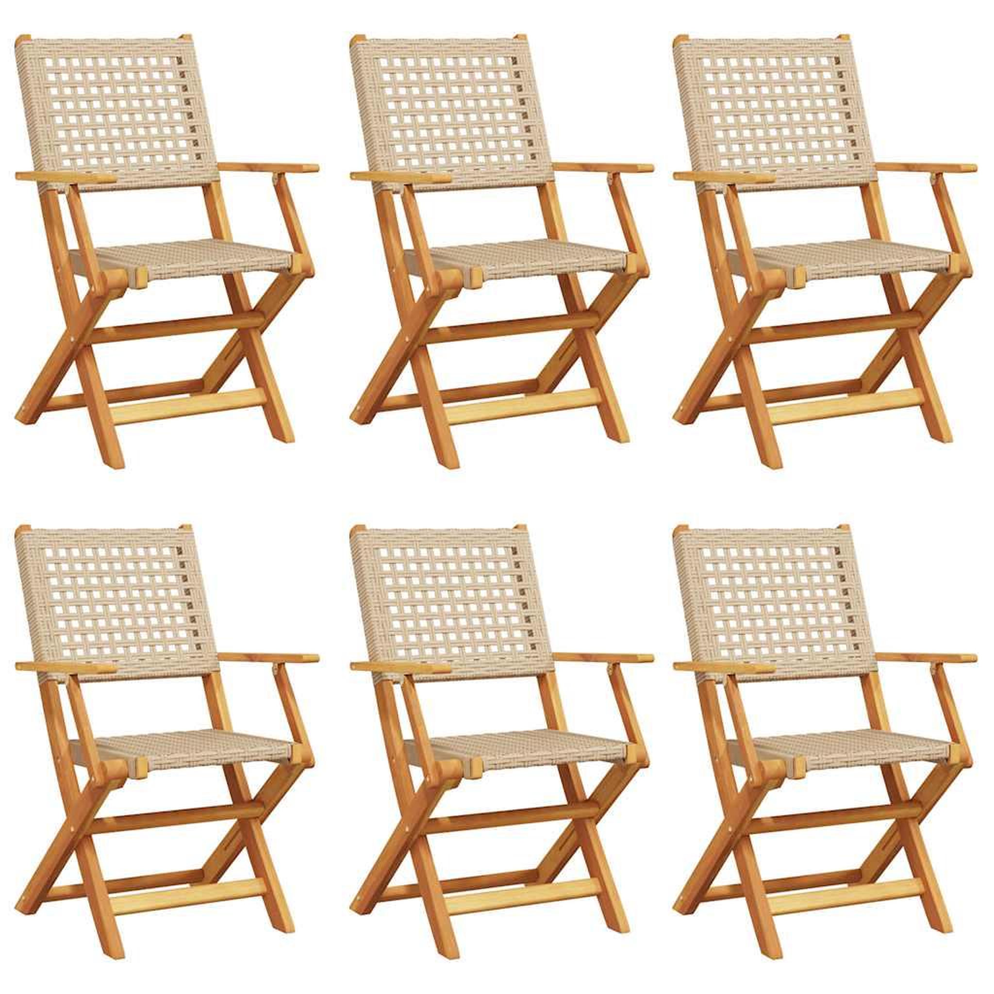 Voir la diapositive 2 : VIDAXL Chaises de jardin pliantes lot de 6 beige rotin et bois massif