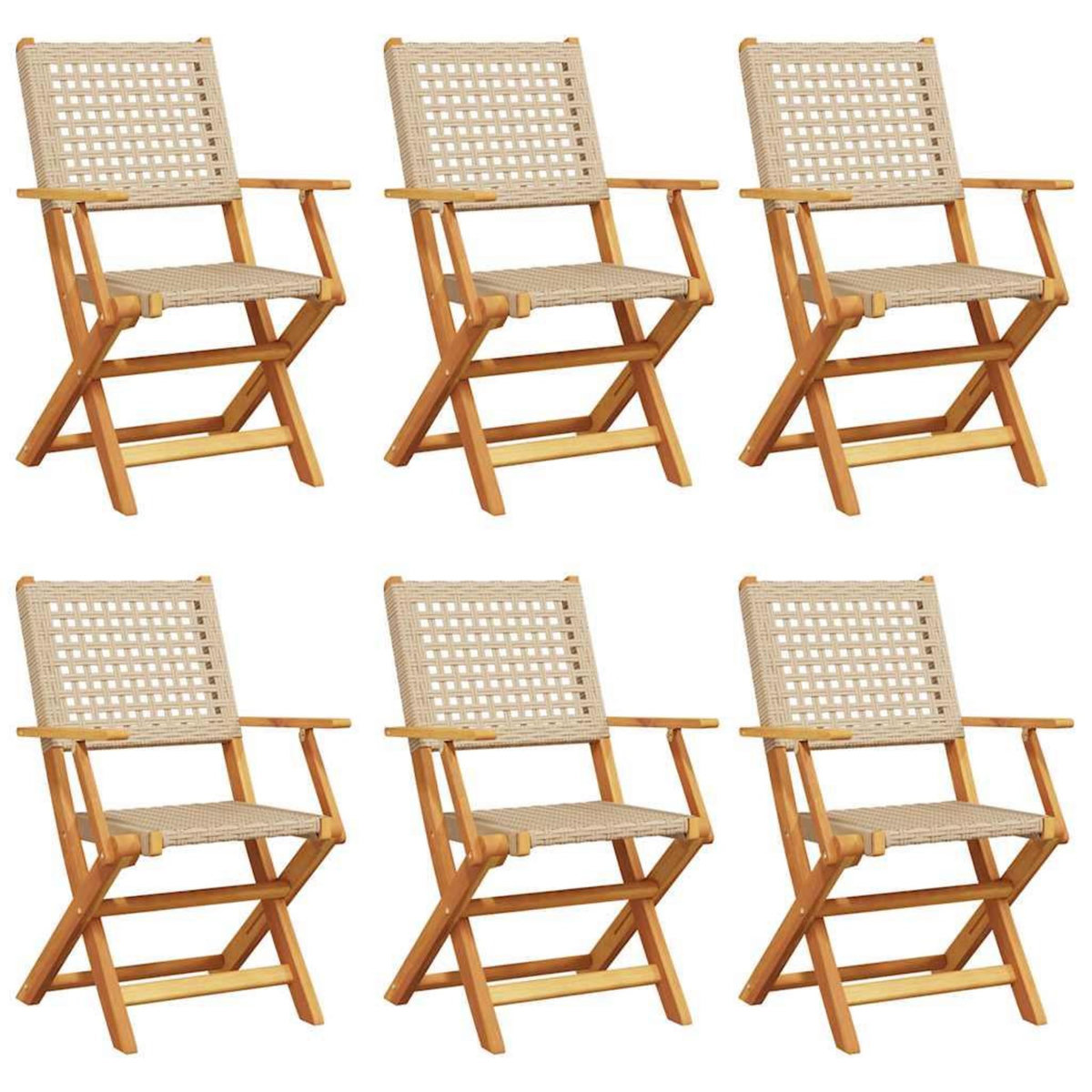 VIDAXL Chaises de jardin pliantes lot de 6 beige rotin et bois massif