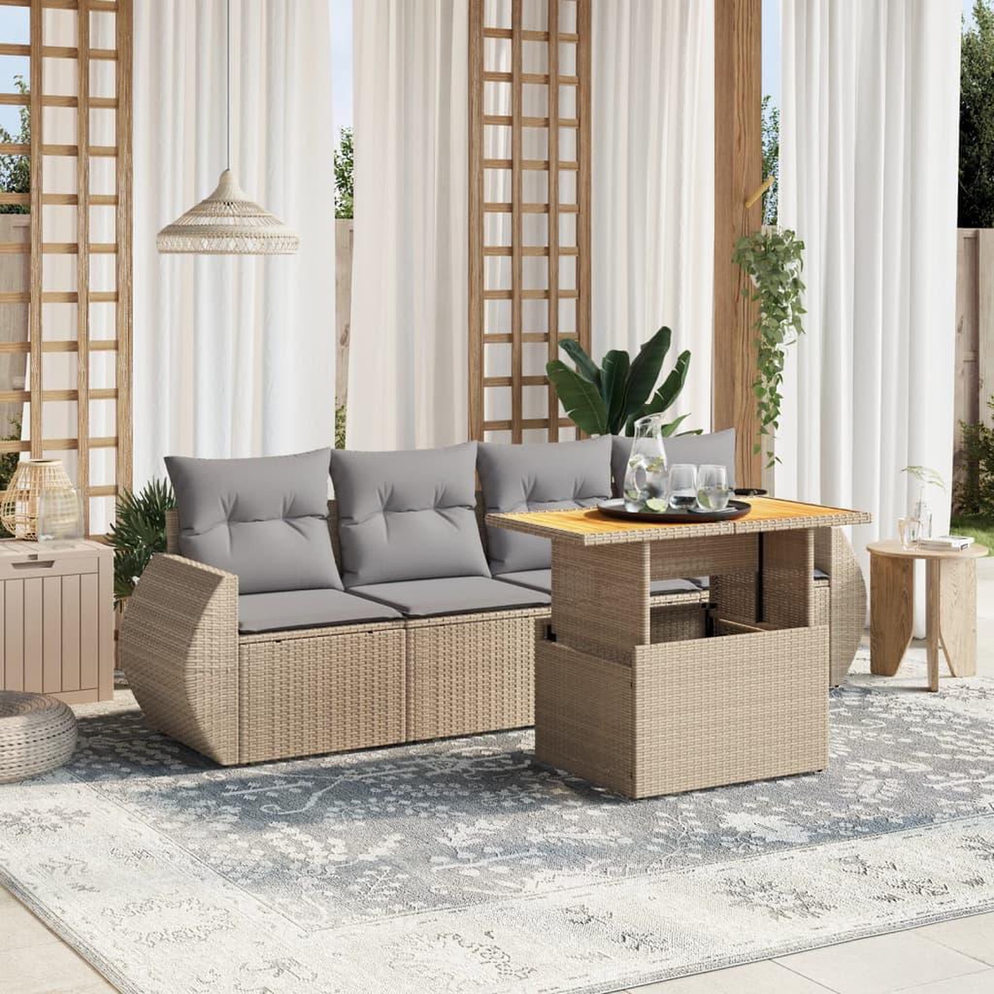 VIDAXL Salon de jardin avec coussins 5 pcs beige resine tressee