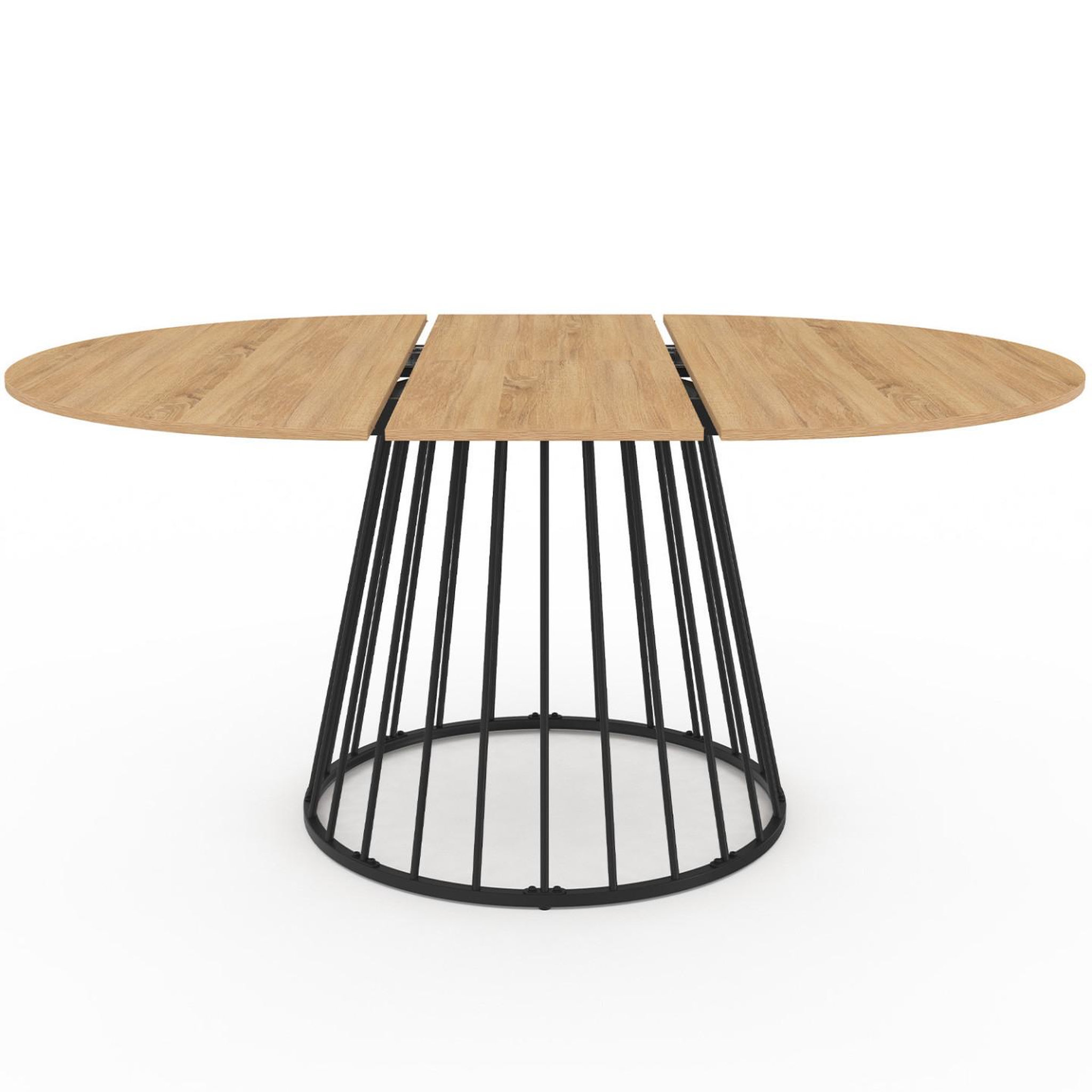 Voir la diapositive 3 : ID MARKET Ensemble table à manger extensible ronde yuna plateau bois et pied filaire en métal 110-150 cm et 4 chaises robine en pu noires