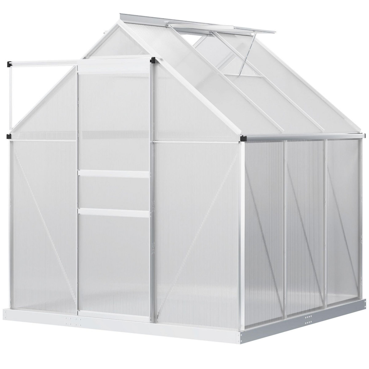 OUTSUNNY Serre de jardin aluminium polycarbonate 3,61 m² dim. 1,9L x 1,9l x 2H m lucarne réglable fondation porte coulissante