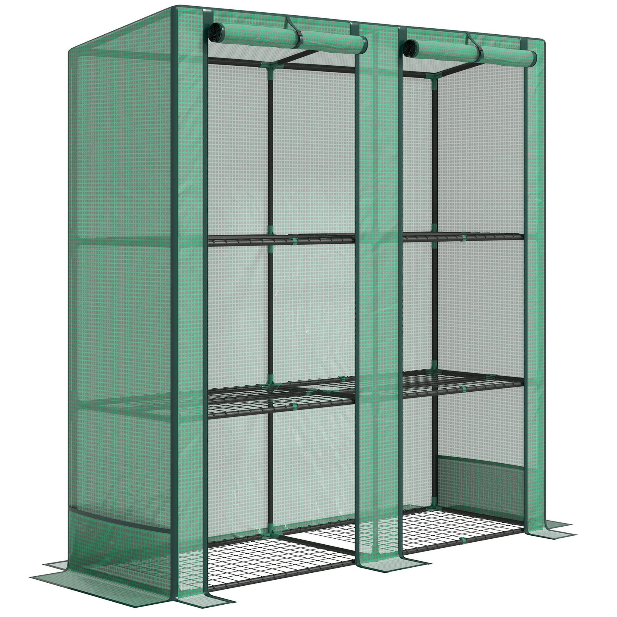 OUTSUNNY Serre de jardin balcon avec étagères métalliques 3 niveaux 2 portes acier noir pe vert