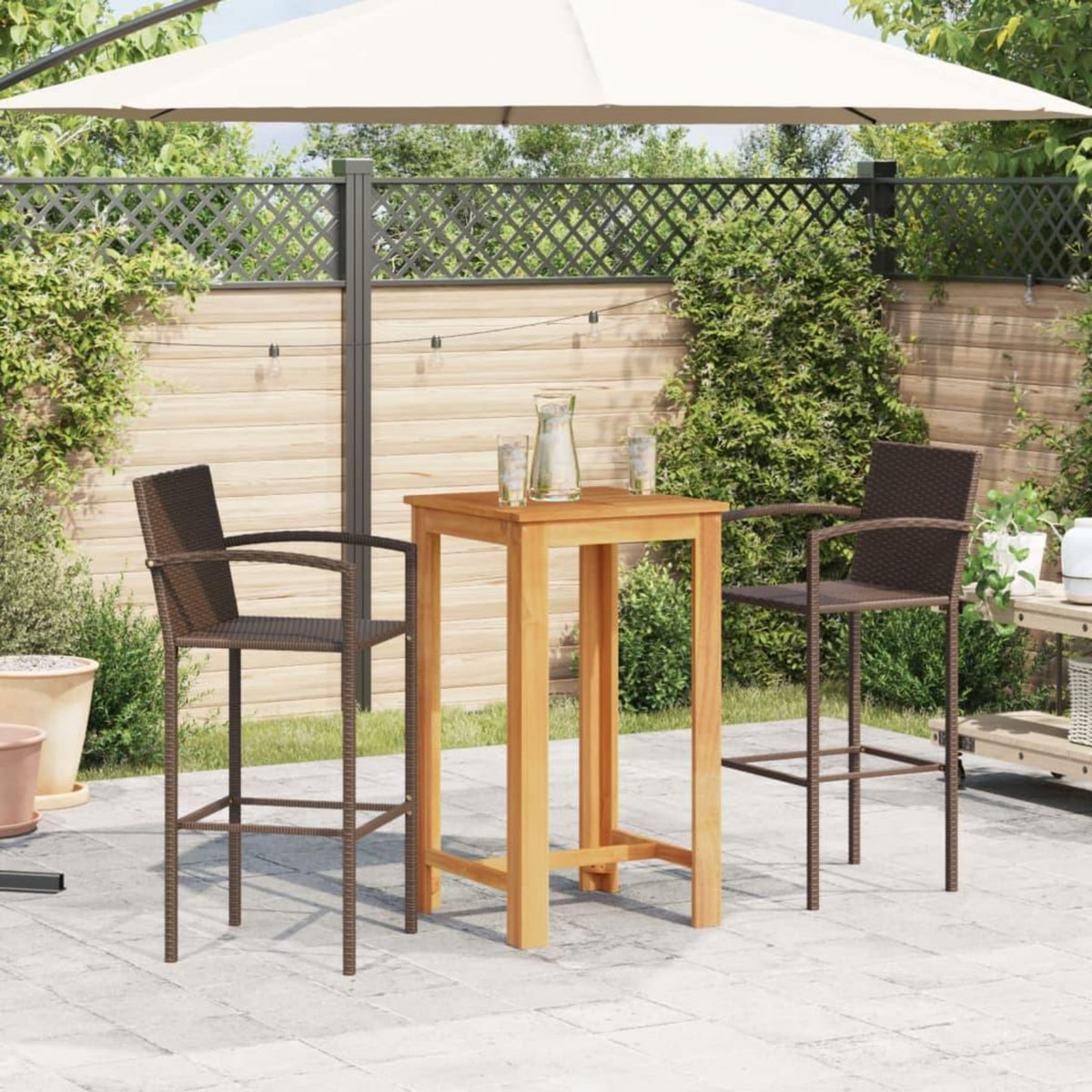 VIDAXL Ensemble de bar de jardin 3 pcs marron bois massif acacia rotin