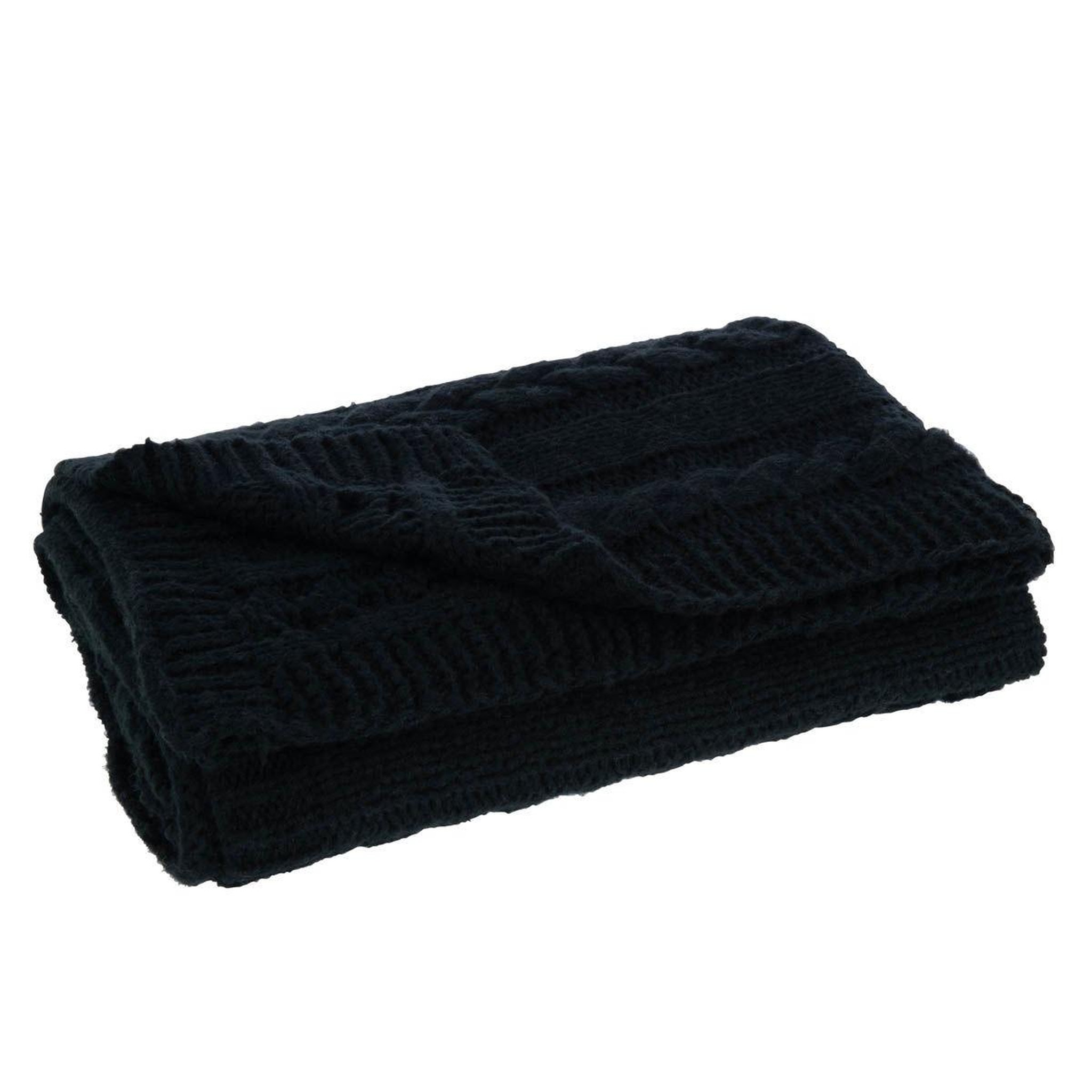 Voir la diapositive 2 : J-LINE Plaid uni tricoté  twist  130x180cm noir
