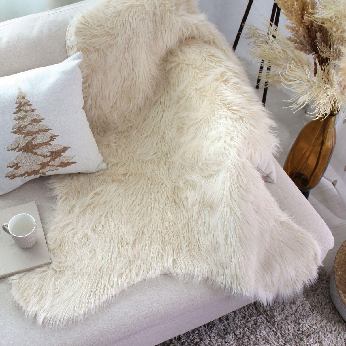 TOILINUX Jeté duveteux EBENE - 90 x 120 cm - Ecru