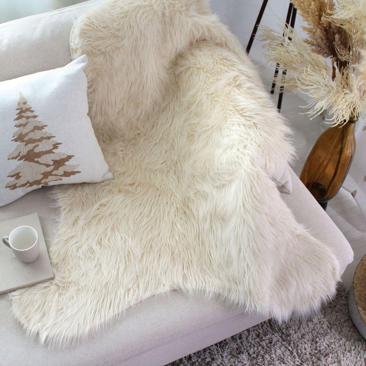 TOILINUX Jeté duveteux EBENE - 90 x 120 cm - Ecru