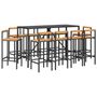 Voir la diapositive 3 : VIDAXL Ensemble de bar jardin 11pcs noir poly rotin/bois massif acacia