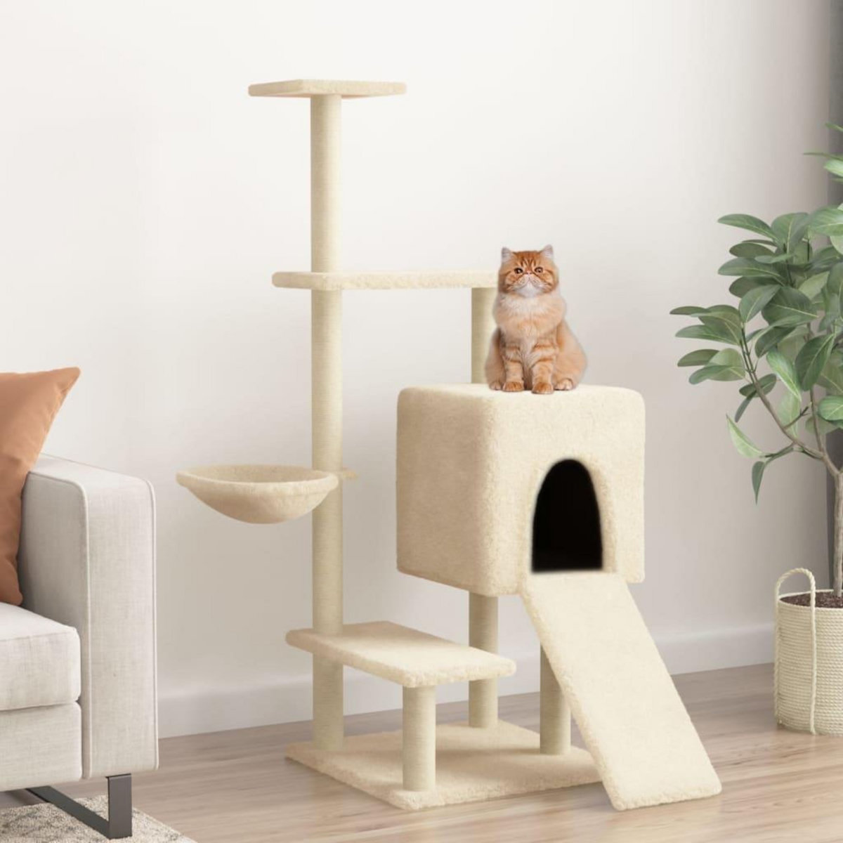 VIDAXL Arbre a chat avec griffoirs en sisal creme 130,5 cm