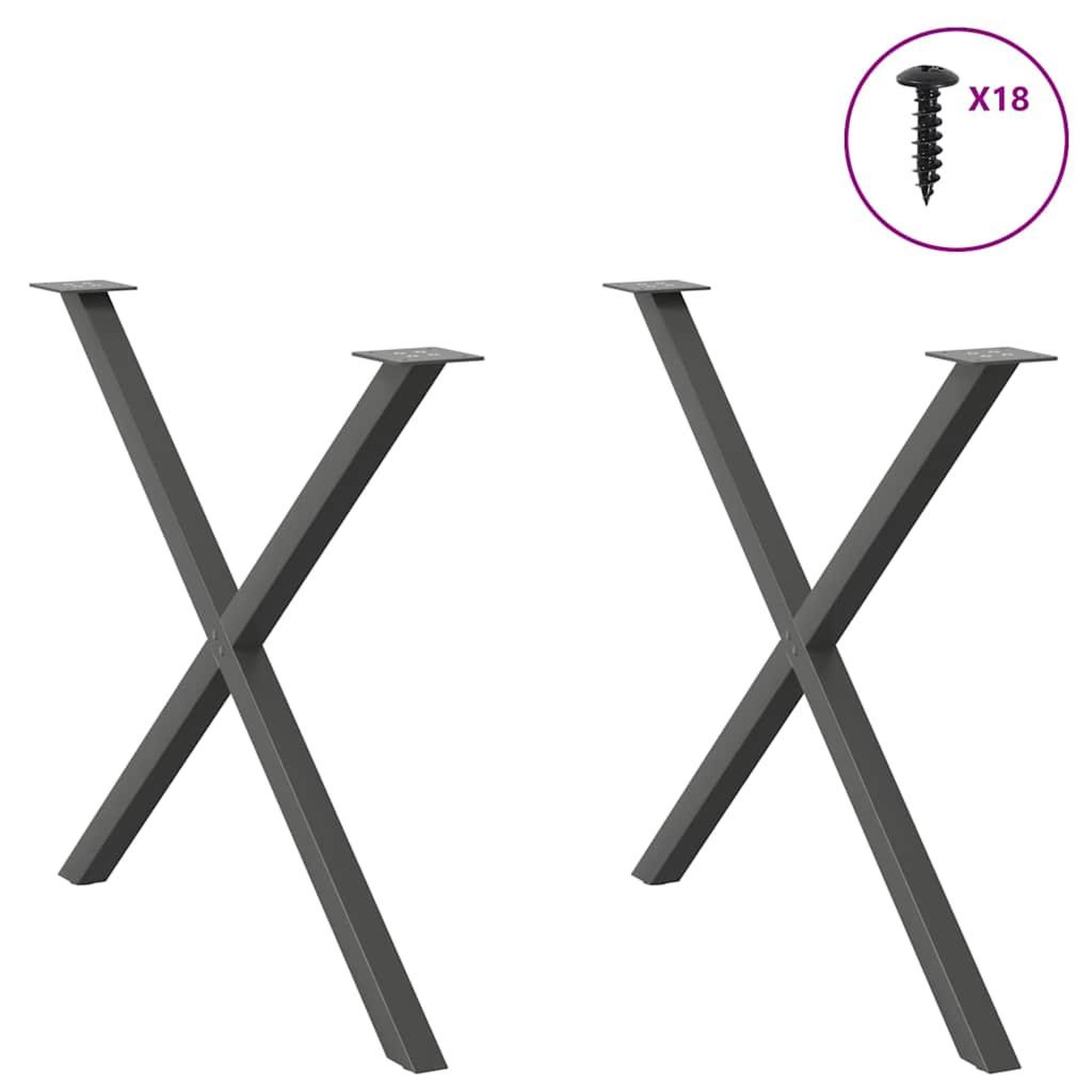 Voir la diapositive 3 : VIDAXL Pieds de table a manger forme de X 2 pcs 90x(72-73) cm acier