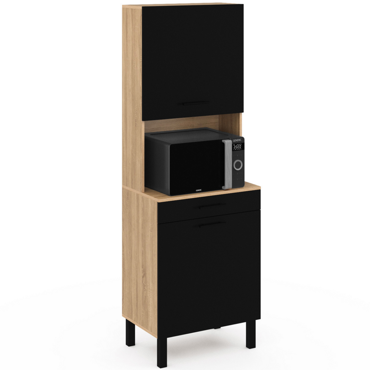 ID MARKET Buffet de cuisine 60 CM CINA 2 portes + tiroir façon hêtre et noir