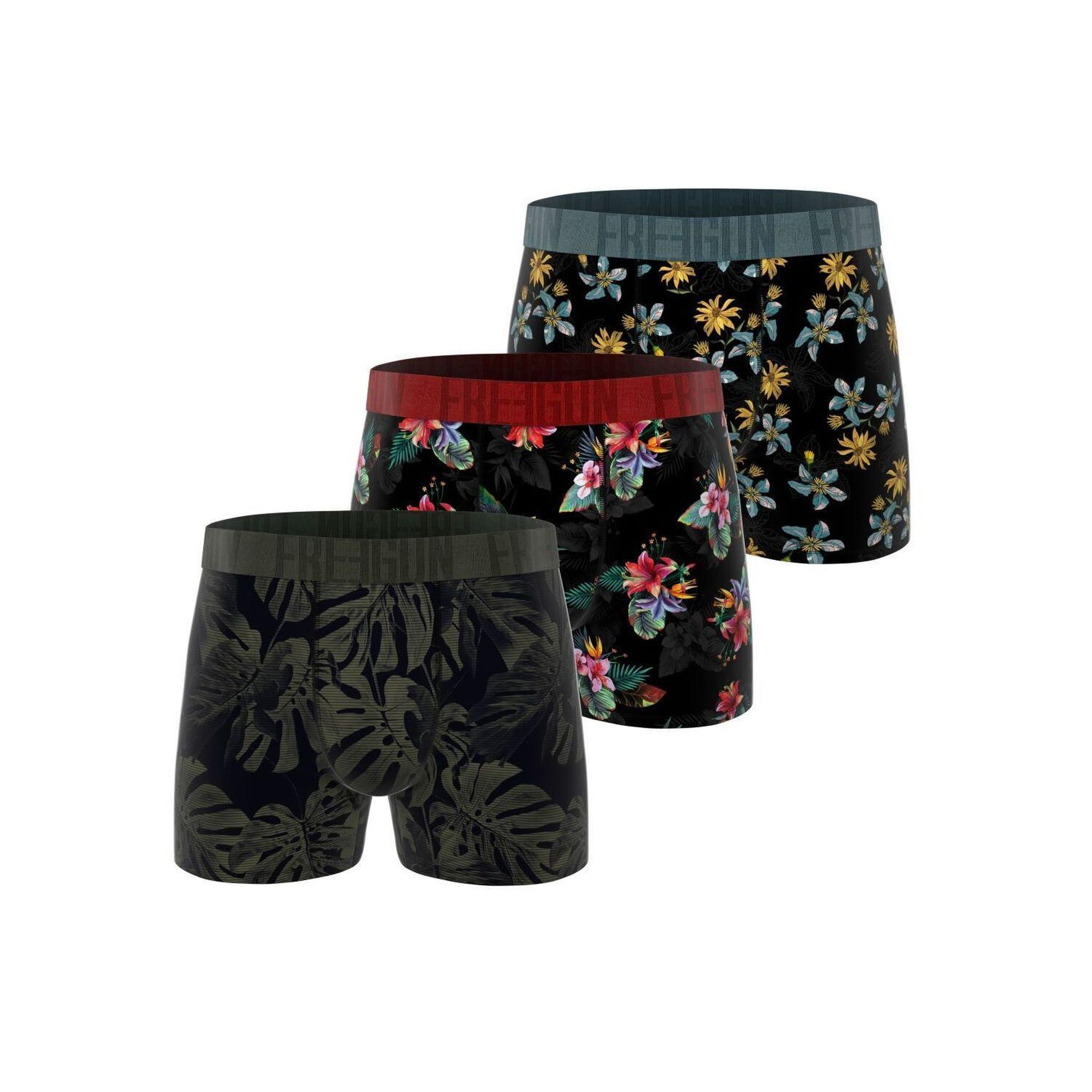 Voir la diapositive 1 : FREEGUN Lot de 3 boxers homme Flowers