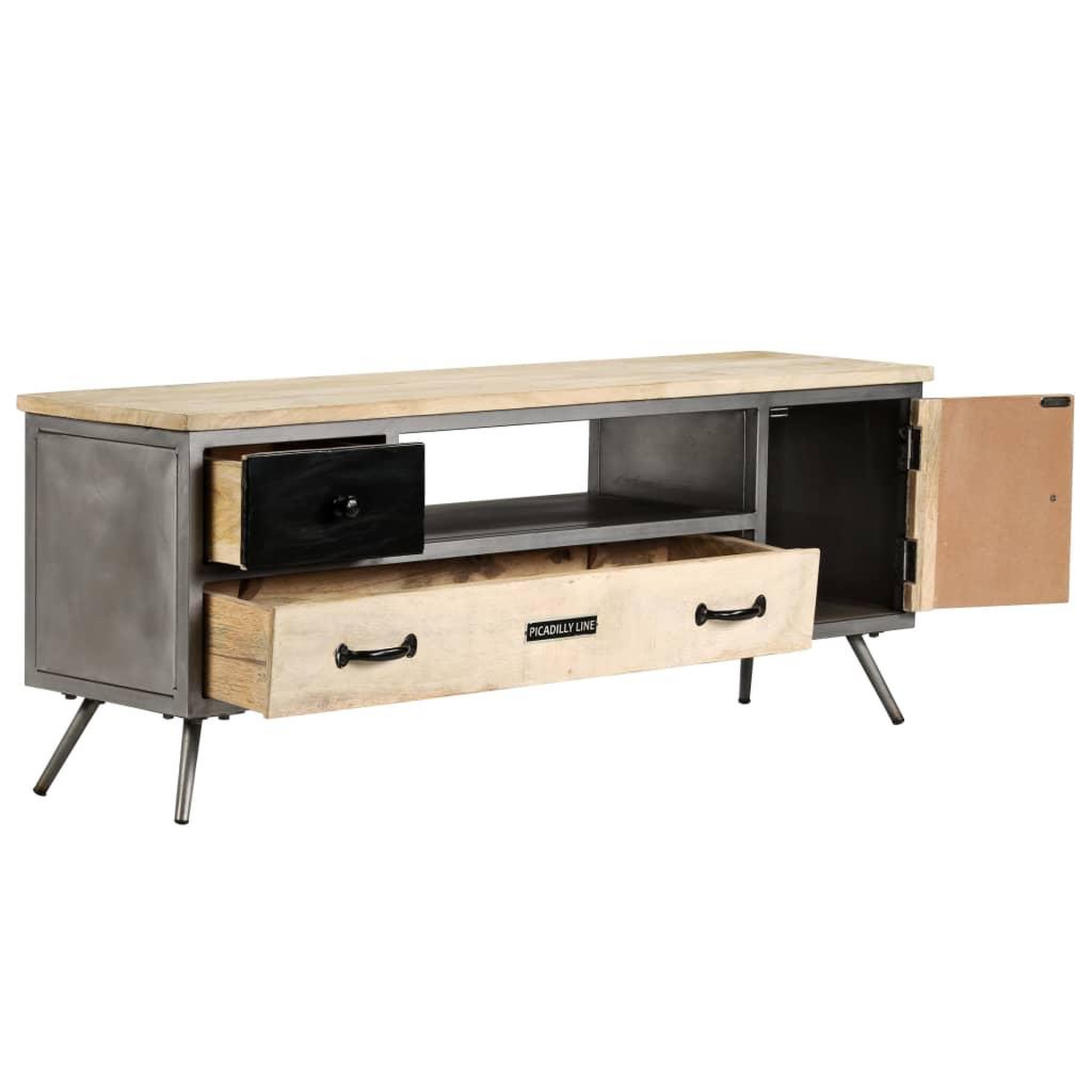 Voir la diapositive 3 : VIDAXL Meuble tv bois de manguier massif et acier 120x30x45 cm