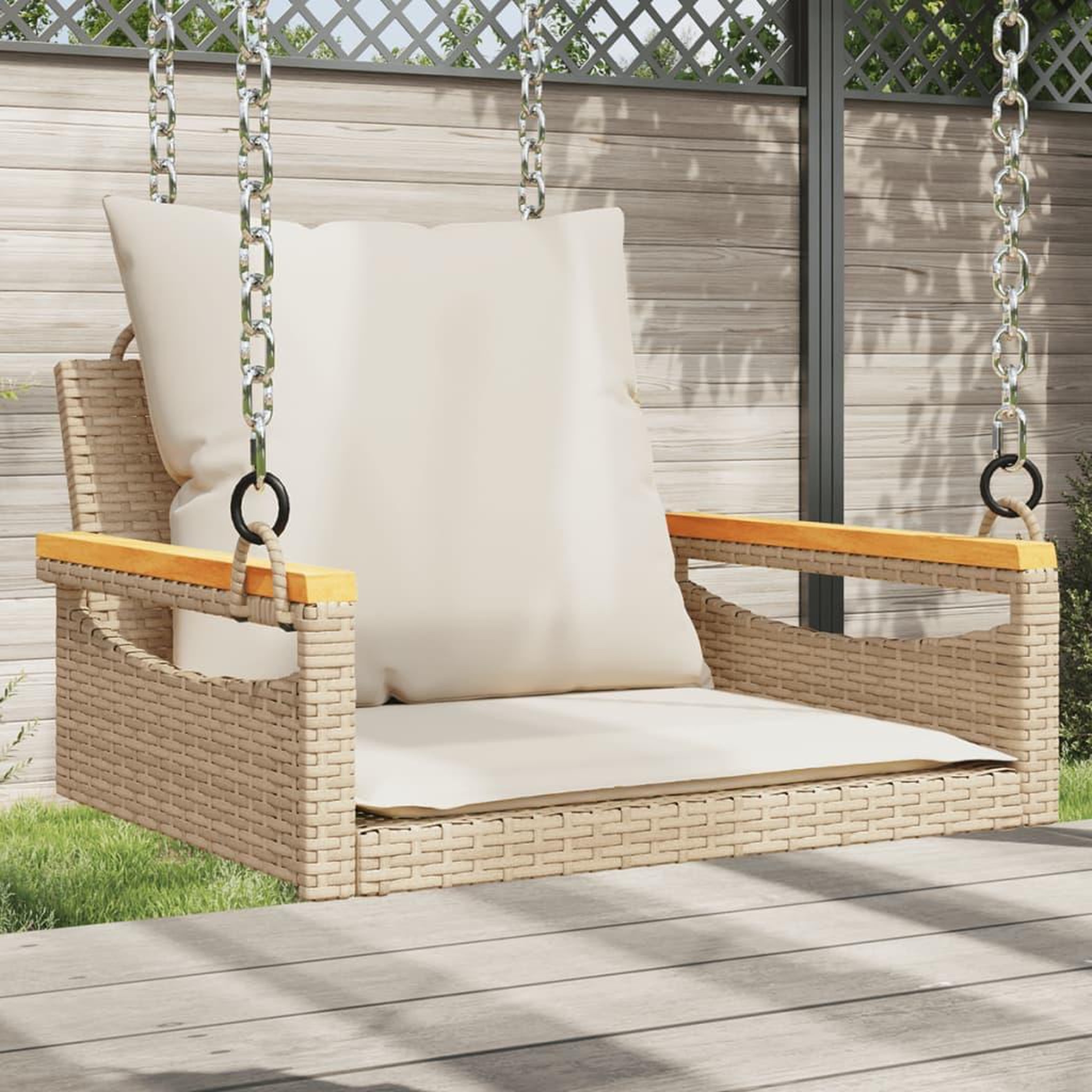 VIDAXL Balancelle avec coussins beige 63x62x40 cm resine tressee