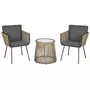 OUTSUNNY Ensemble salon de jardin 3 pièces style colonial 2 fauteuils avec coussins gris + table basse résine filaire beige acier époxy noir