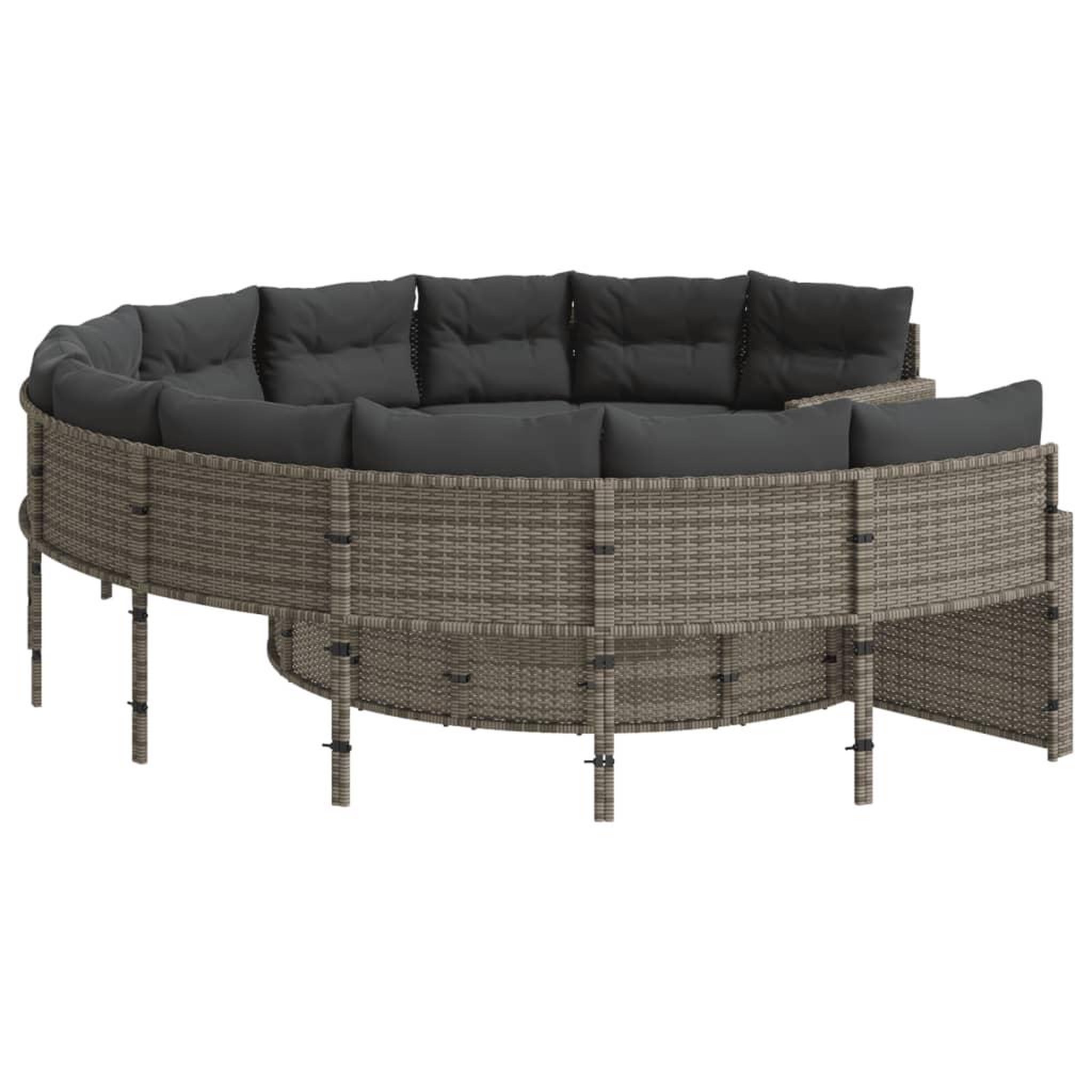 Voir la diapositive 4 : VIDAXL Canape de jardin avec coussins rond gris resine tressee