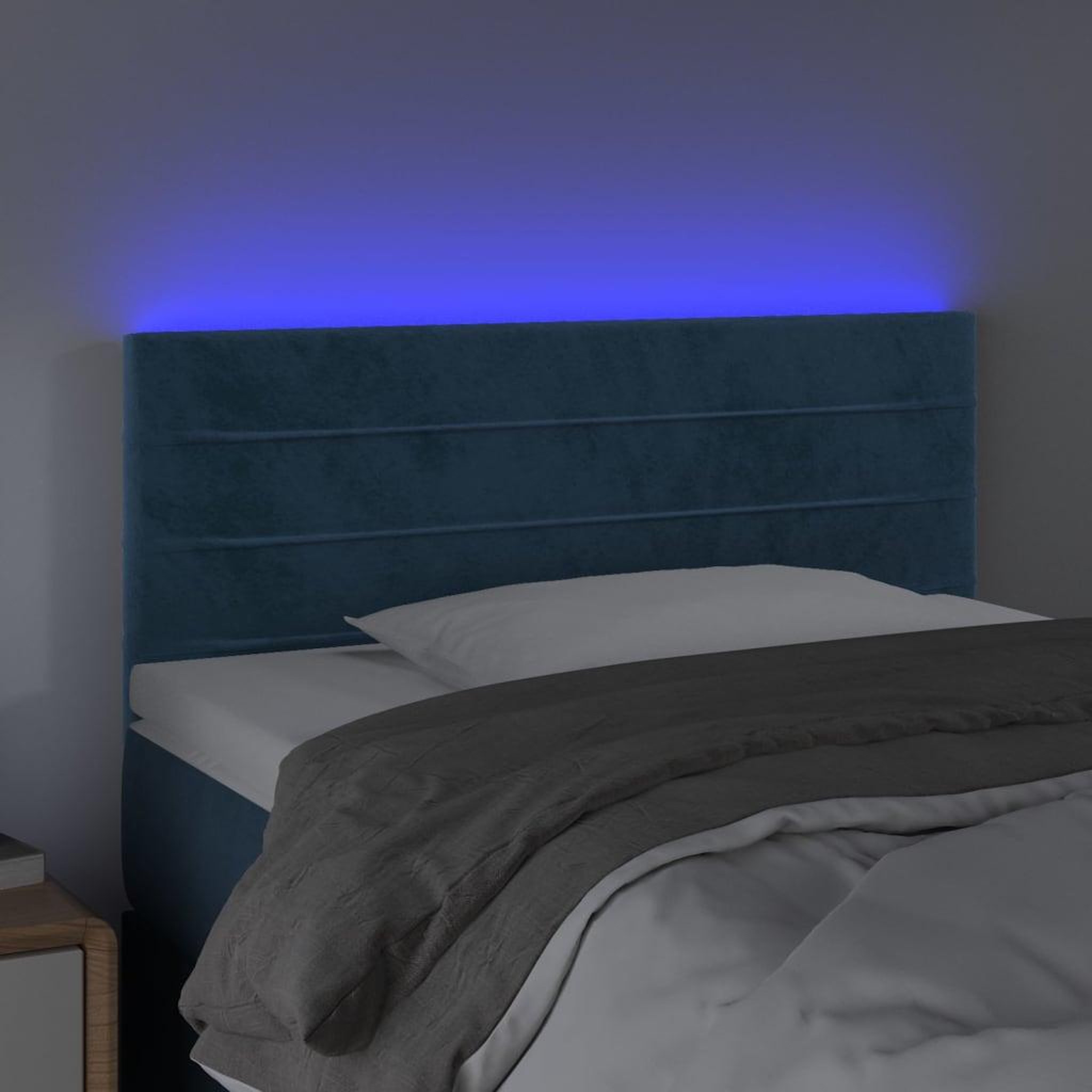 Voir la diapositive 3 : VIDAXL Tete de lit a LED Bleu fonce 80x5x78/88 cm Velours