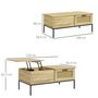 Voir la diapositive 3 : HOMCOM Table basse relevable style bohème chic - 2 tiroirs, compartiment - aspect cannage rotin PVC panneaux aspect bois clair