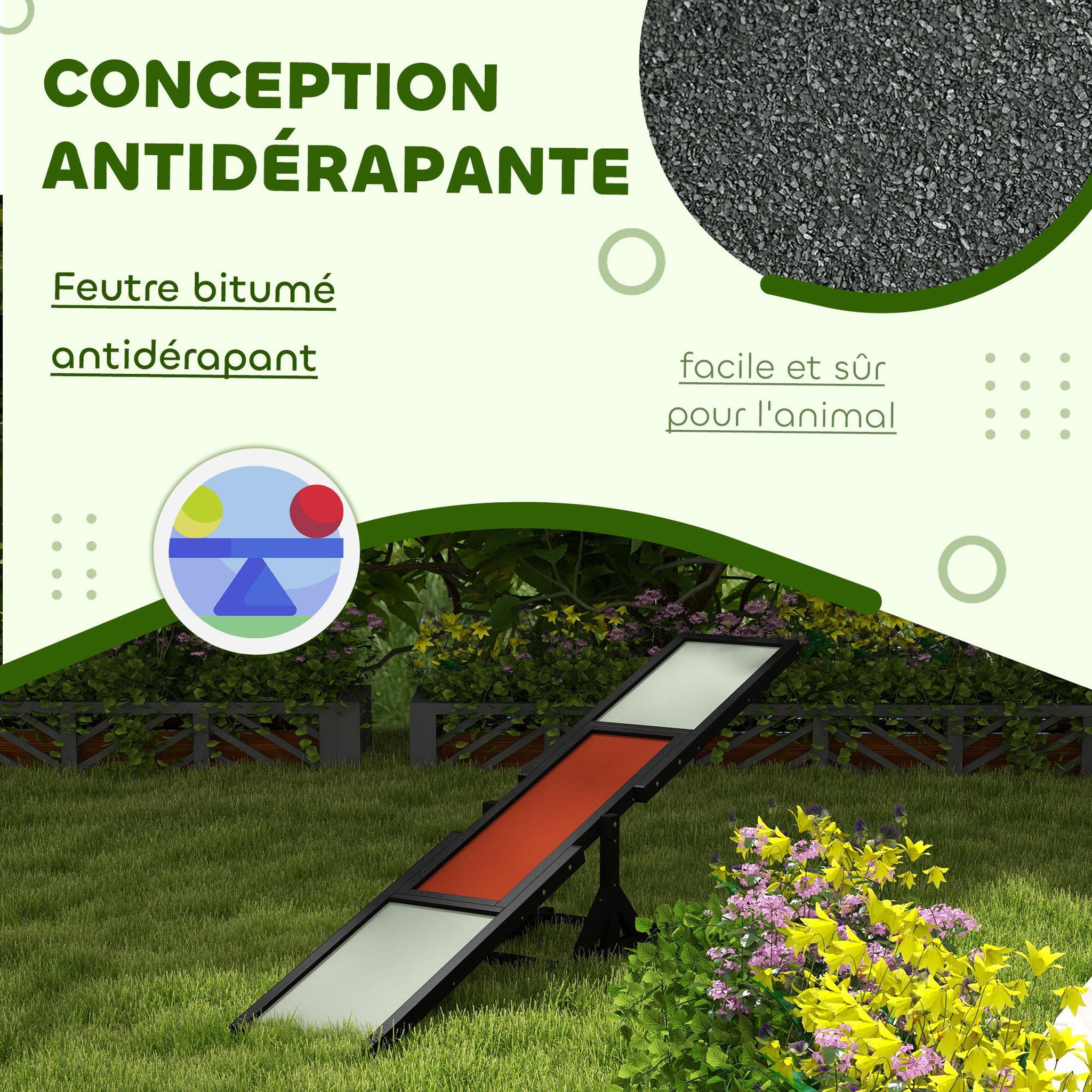 Voir la diapositive 4 : PAWHUT Agility sport pour chien bascule - bascule pour chien - équipement entrainement chien - bois sapin pré-huilé feutre bitumé antidérapant noir blanc