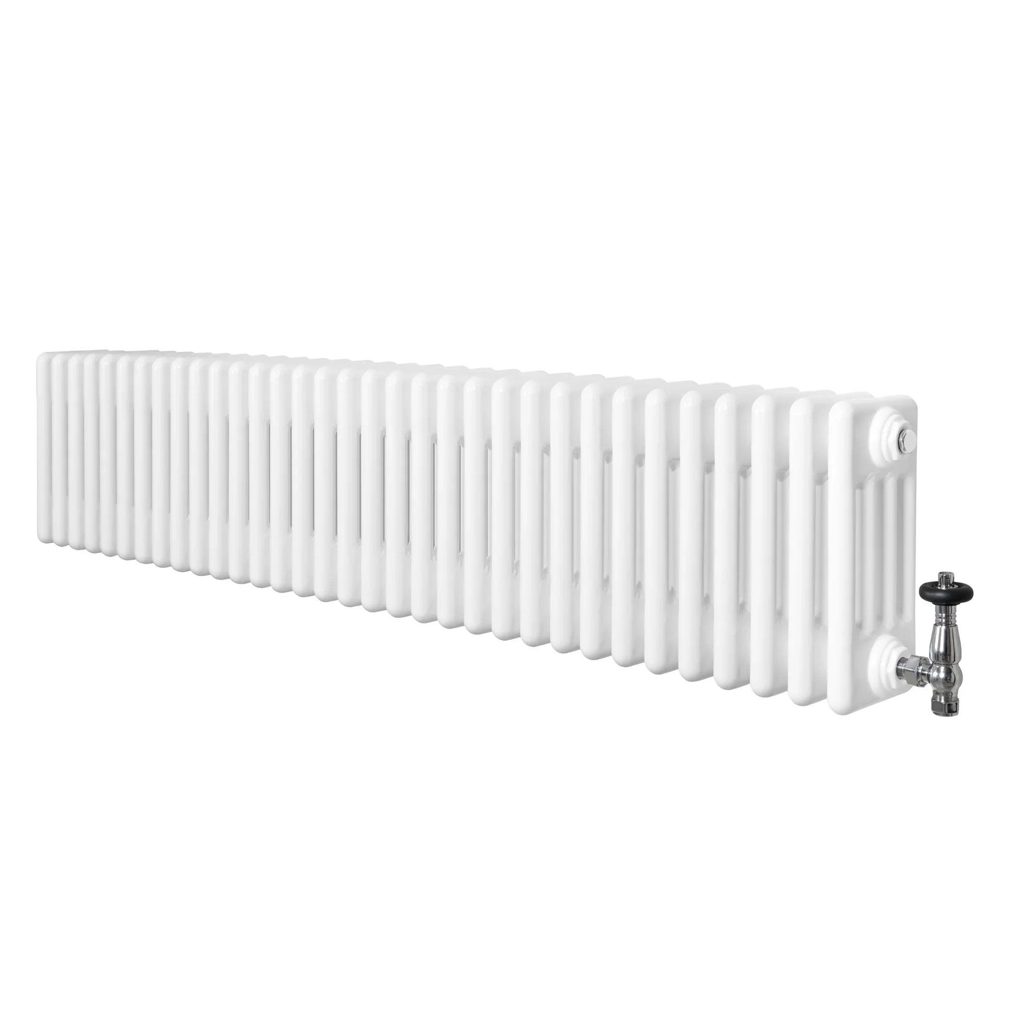 MONSTERSHOP Radiateur traditionnel à 4 colonnes & vannes - 300 x 1505 mm. Coloris disponibles : Blanc, Gris