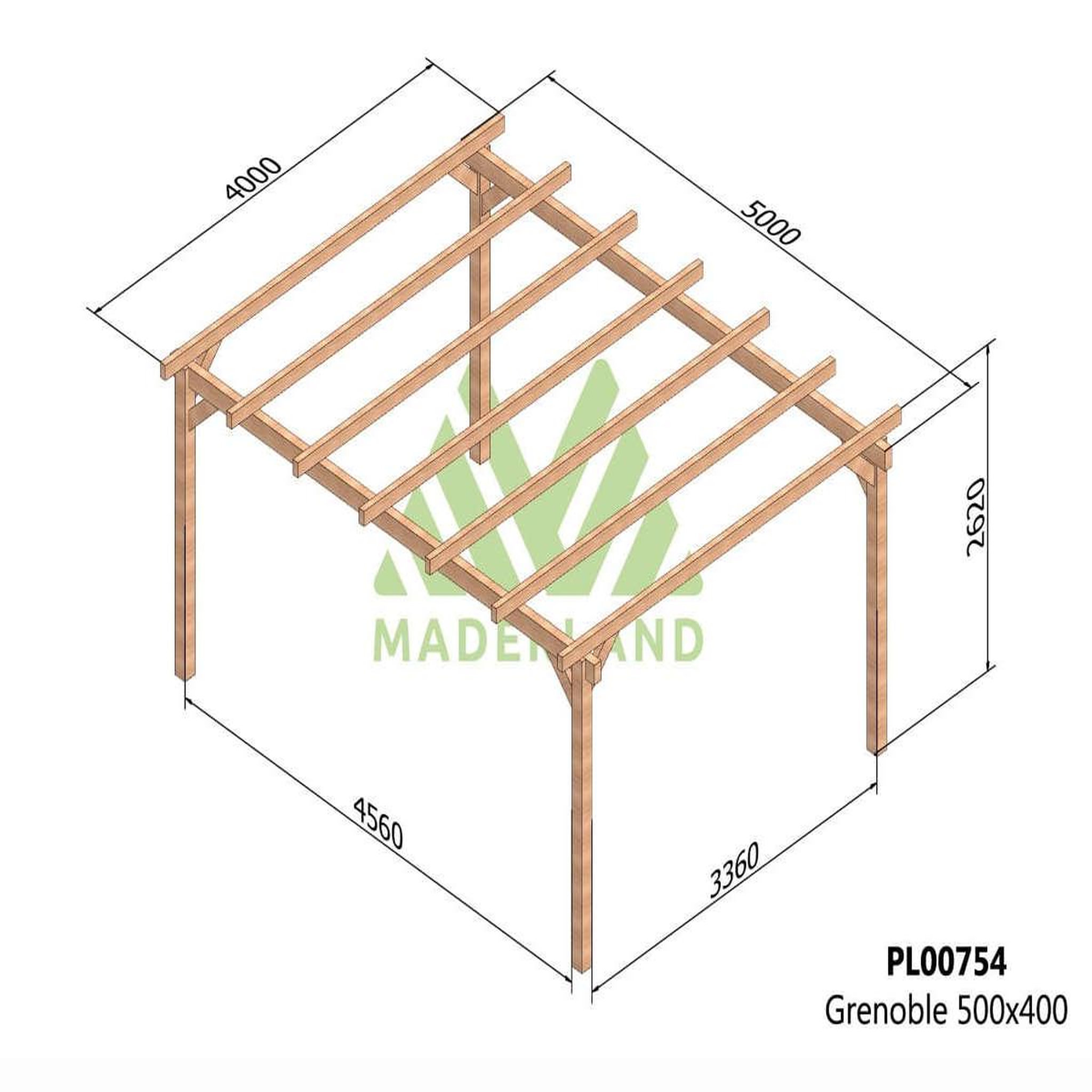 Voir la diapositive 2 : JARDIDECO Pergola en bois lamellé-collé grenoble 500 x 400 cm - maderland