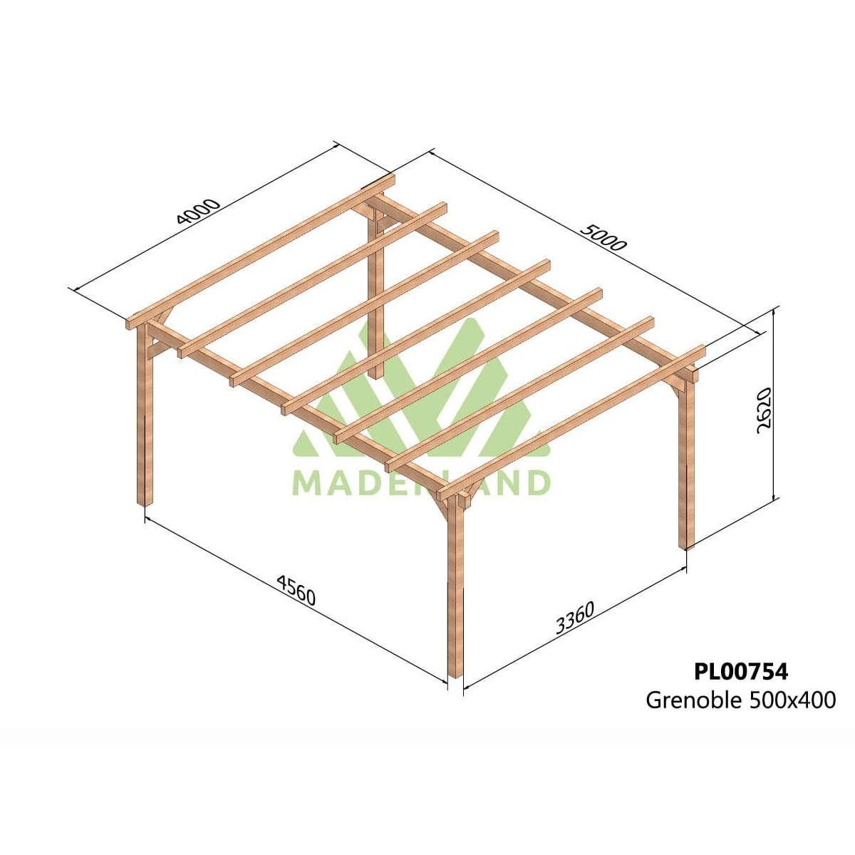 JARDIDECO Pergola en bois lamellé-collé Grenoble 500 x 400 cm - Maderland
