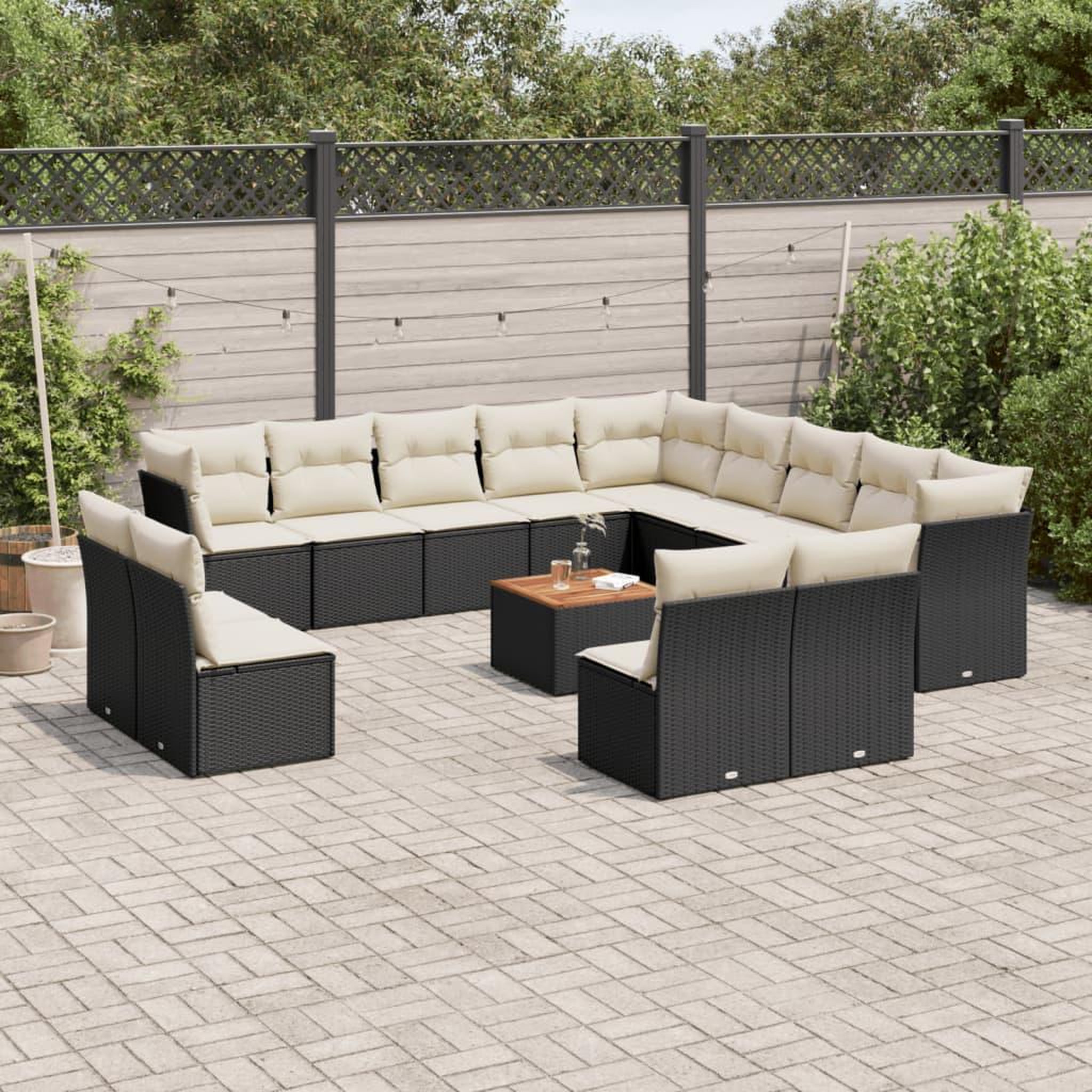VIDAXL Salon de jardin avec coussins 14 pcs noir resine tressee