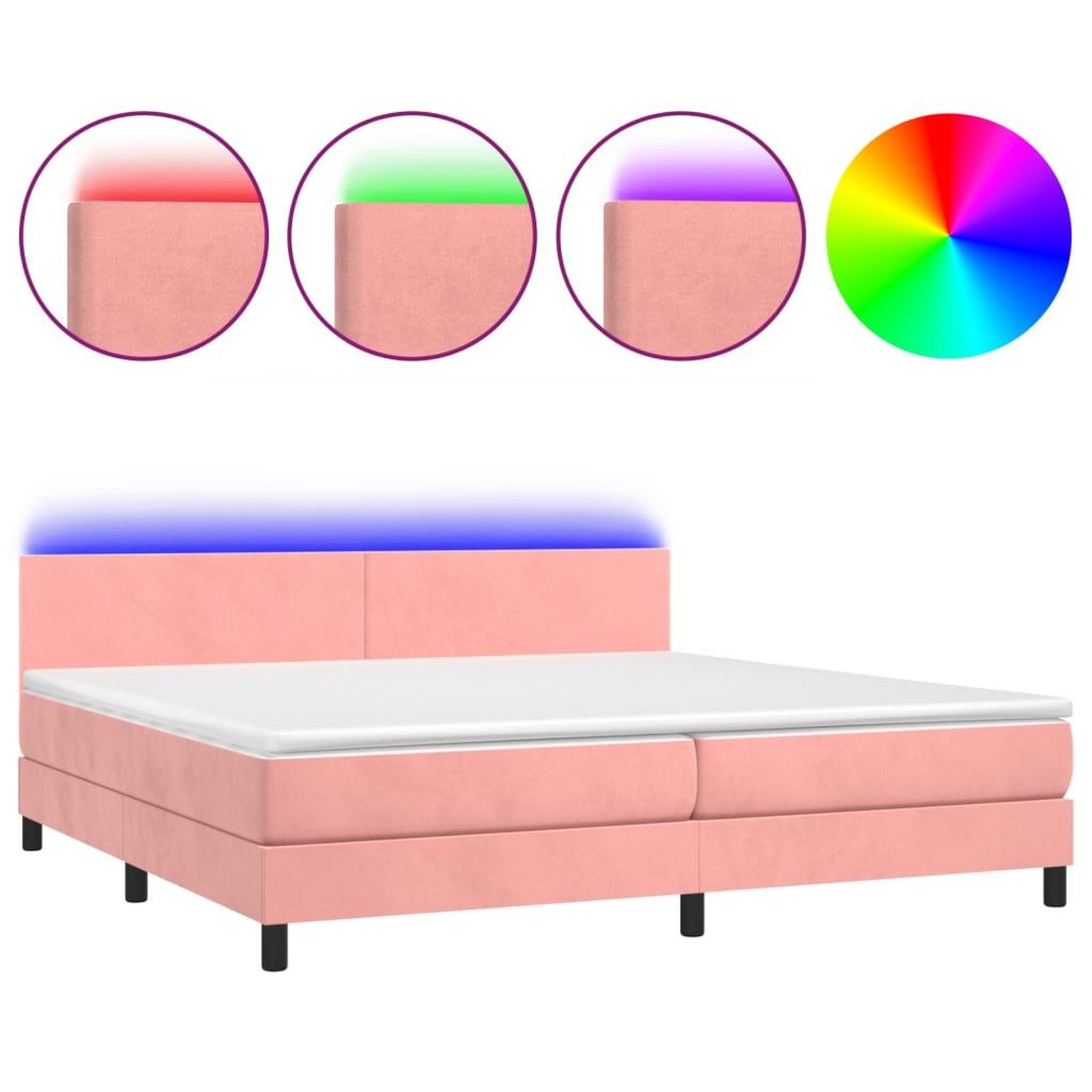 Voir la diapositive 2 : VIDAXL Sommier a lattes de lit avec matelas LED Rose 200x200cm Velours