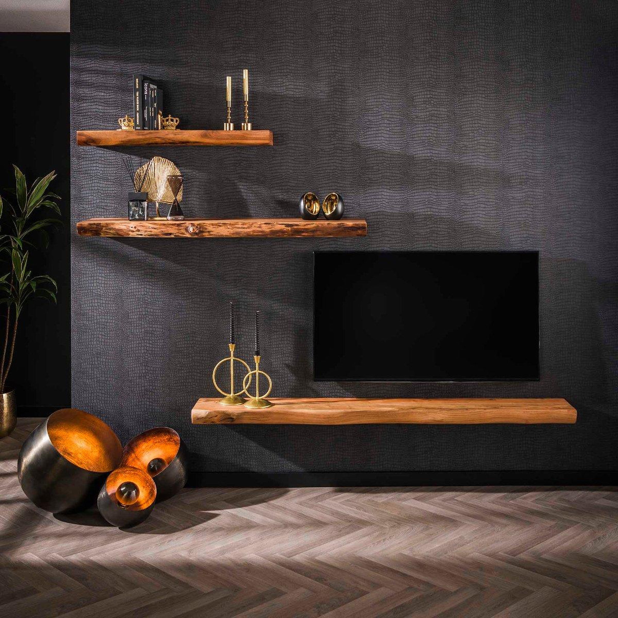 Voir la diapositive 6 : JLC KREATION Étagère murale en bois d'acacia massif 200cm troncia