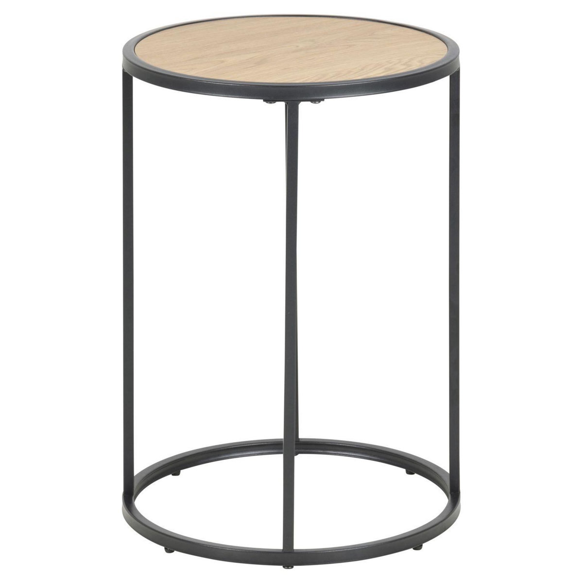 TOILINUX Table d'appoint ou bout de canapé rond en MDF et métal diam.40cm - Beige et Noir