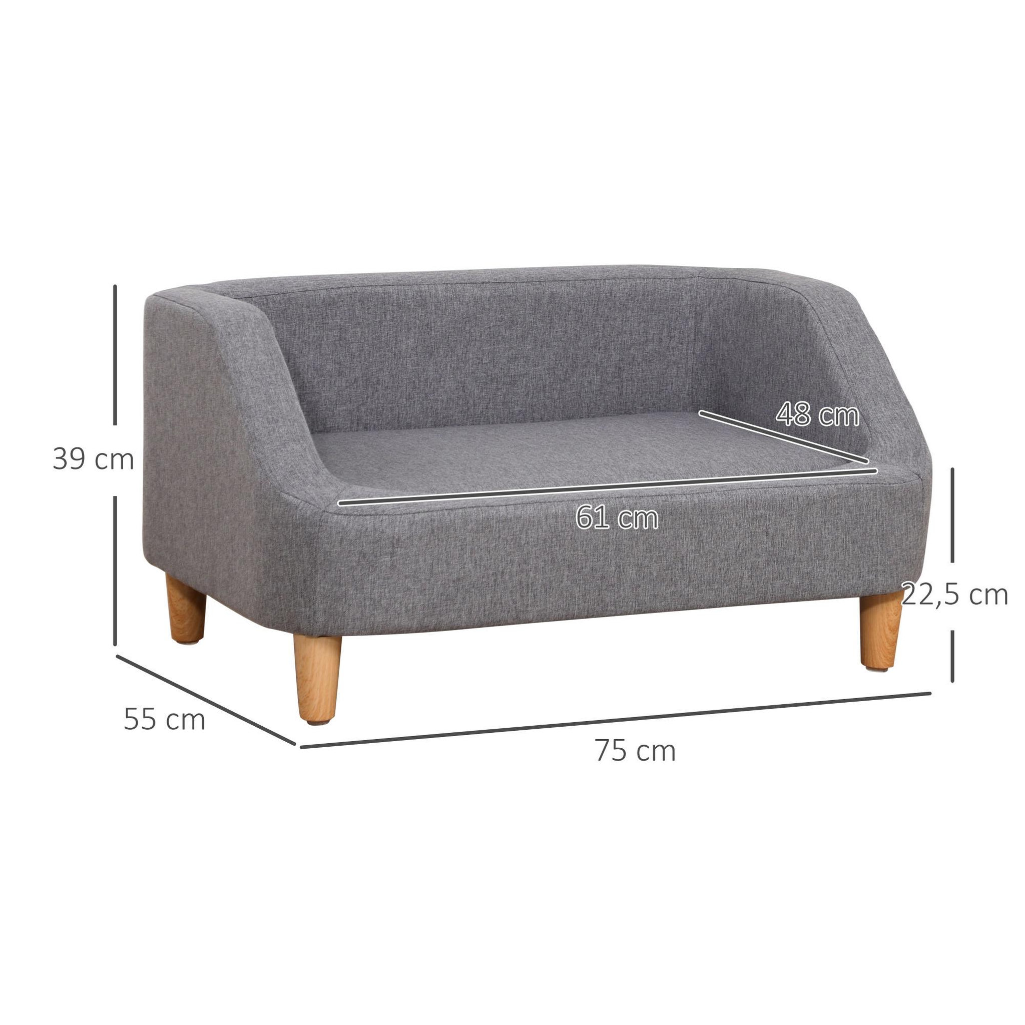 Voir la diapositive 3 : PAWHUT Canapé chien lit pour chien design scandinave déhoussable dim. 75l x 55l x 39h cm pieds bois tissu polyester gris