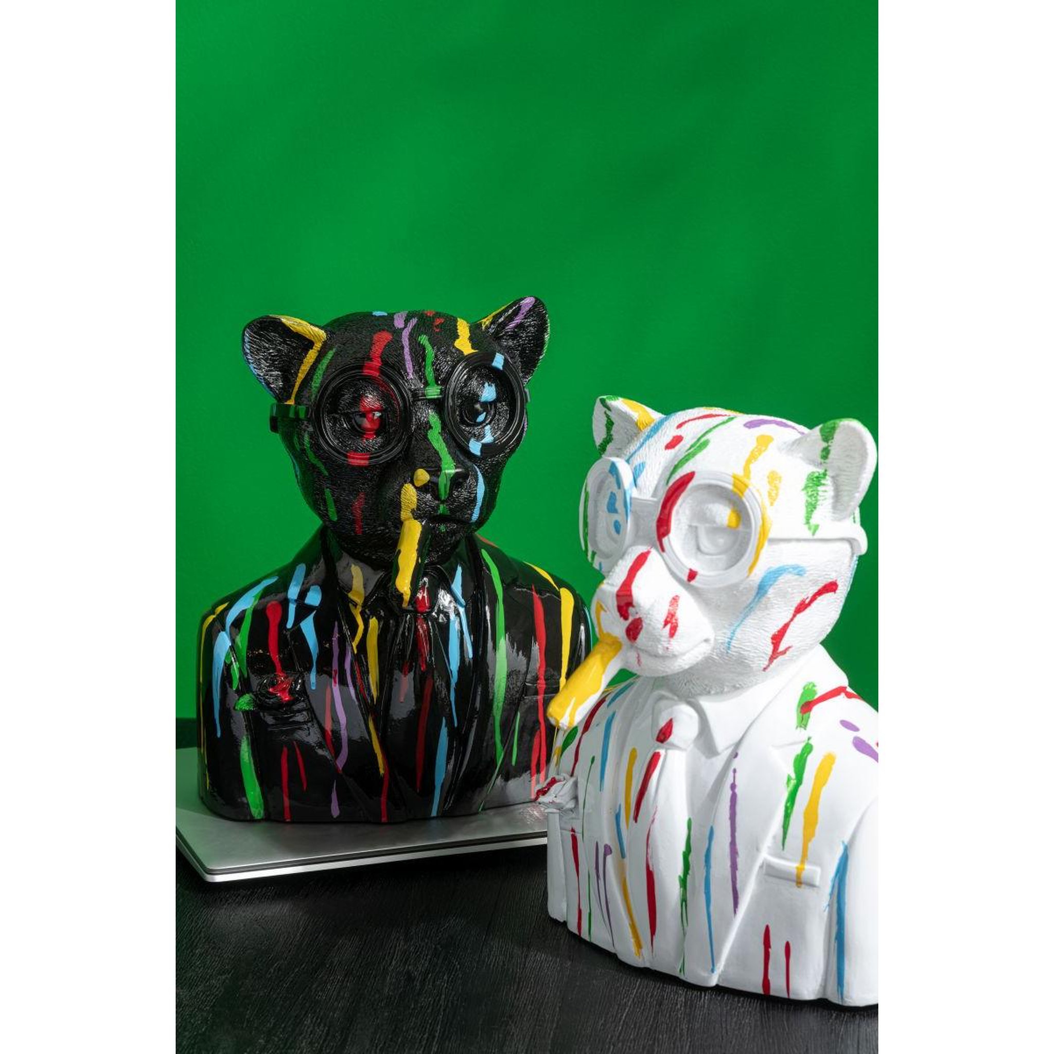 Voir la diapositive 4 : J-LINE Buste léopard  tâches de peinture  31cm noir